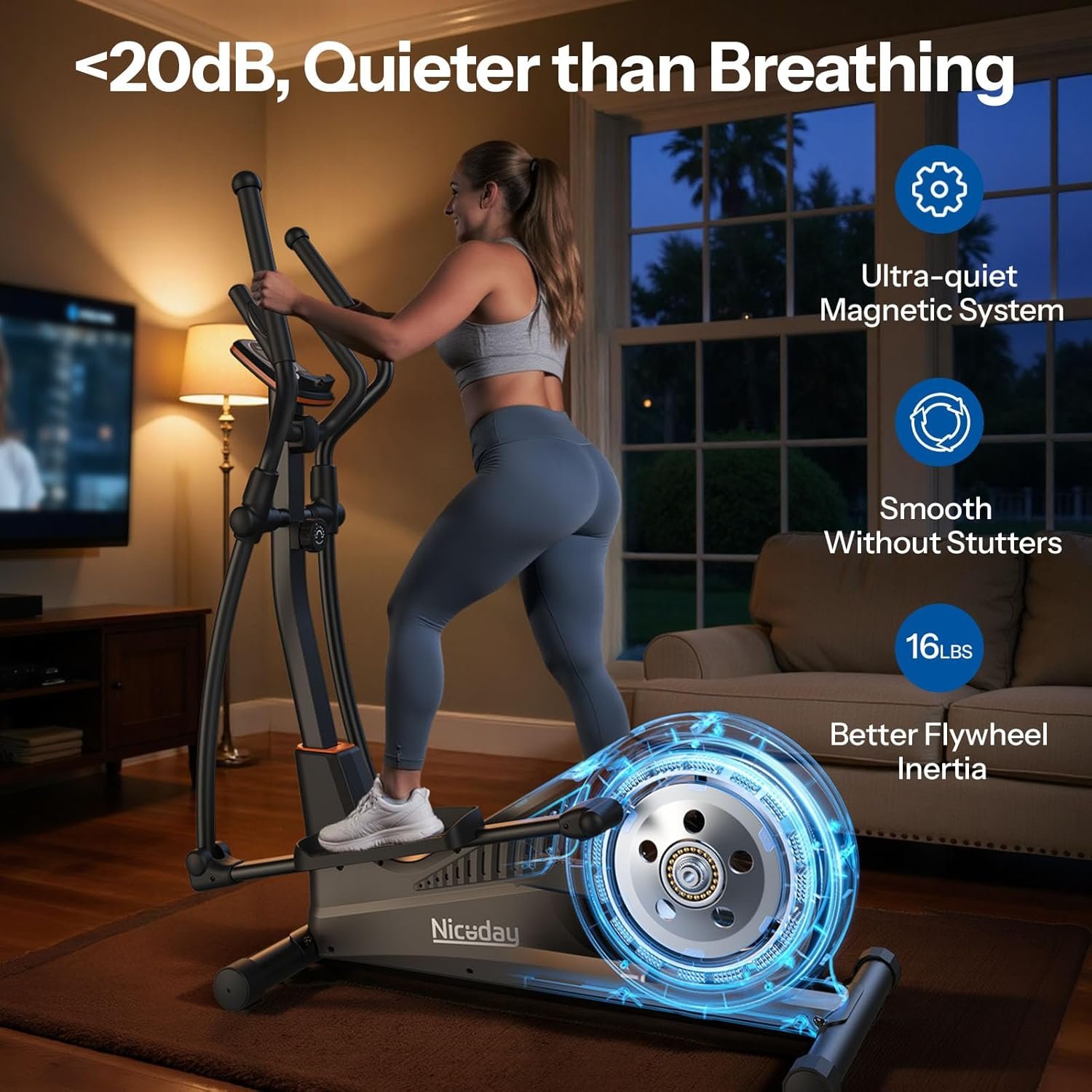 Niceday Elliptical Exercise Machine with 15.5IN/16IN/20IN Stride | Magnetic Elliptical Trainer for Home Use, 16 Resistance Levels, 400LBS Loading Capacity, Support Kinomap APP - Image 3