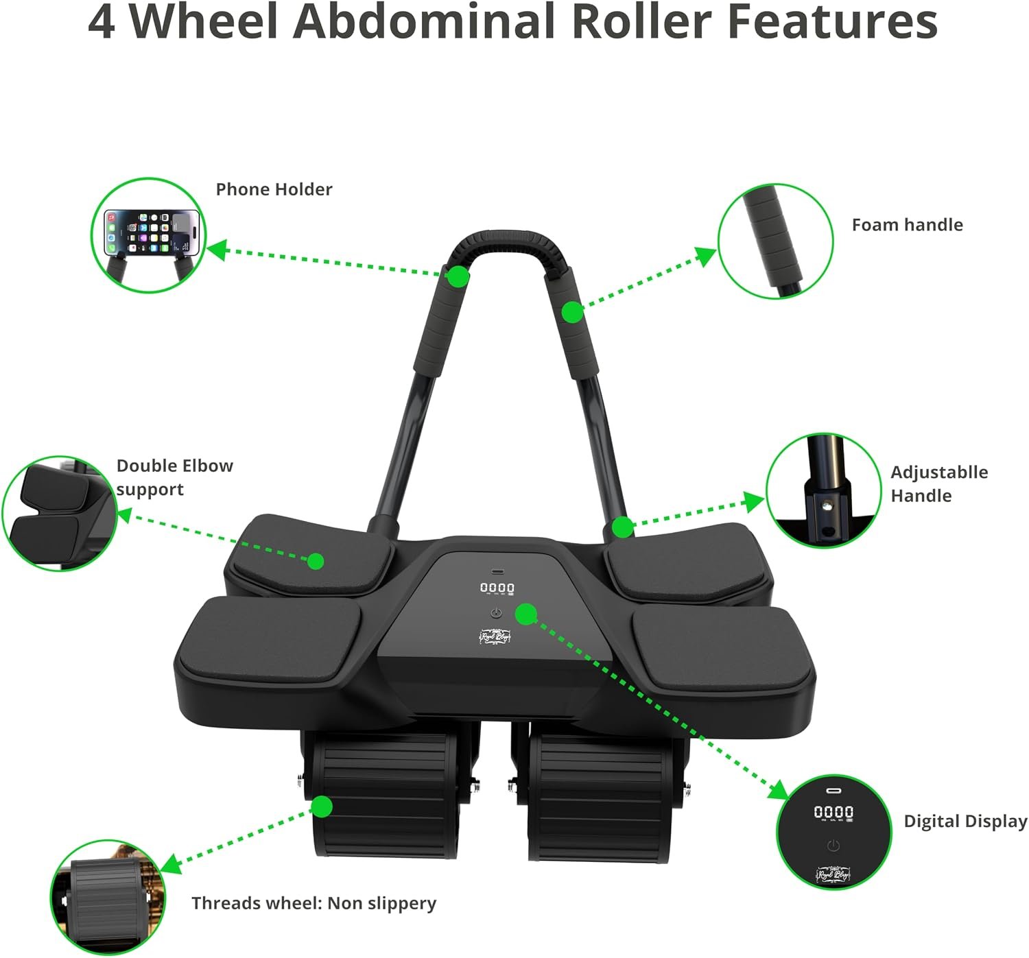 Ab Roller Home Gym Equipment – 4 Wheels Ab Wheel Muscle Roller with Built-in Tracker , 5Pcs Resistance Bands, Ankle Straps, Door Anchor, Handles, Travel Bag – Comfortable Elbow Support with Non-Slip Handles - Image 6