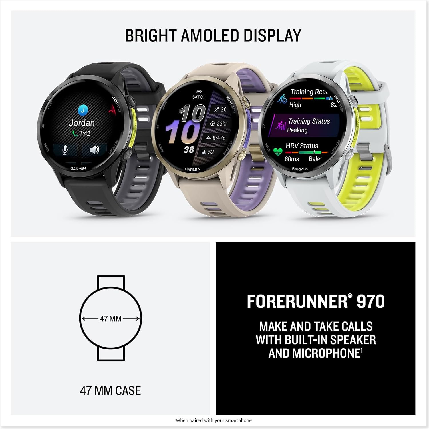 Garmin® Forerunner® 970, Premium GPS Running and Triathlon Smartwatch, AMOLED Display, Built-in LED Flashlight, Carbon Gray DLC Titanium with Black Case and Translucent Whitestone Band | 1.4 Amoled, Built-in LED Flashlight, Titanium Bezel and Sapphire Lens, Multi-Band GPS with Maps, Up to 15 Days Smartwatch - Image 8