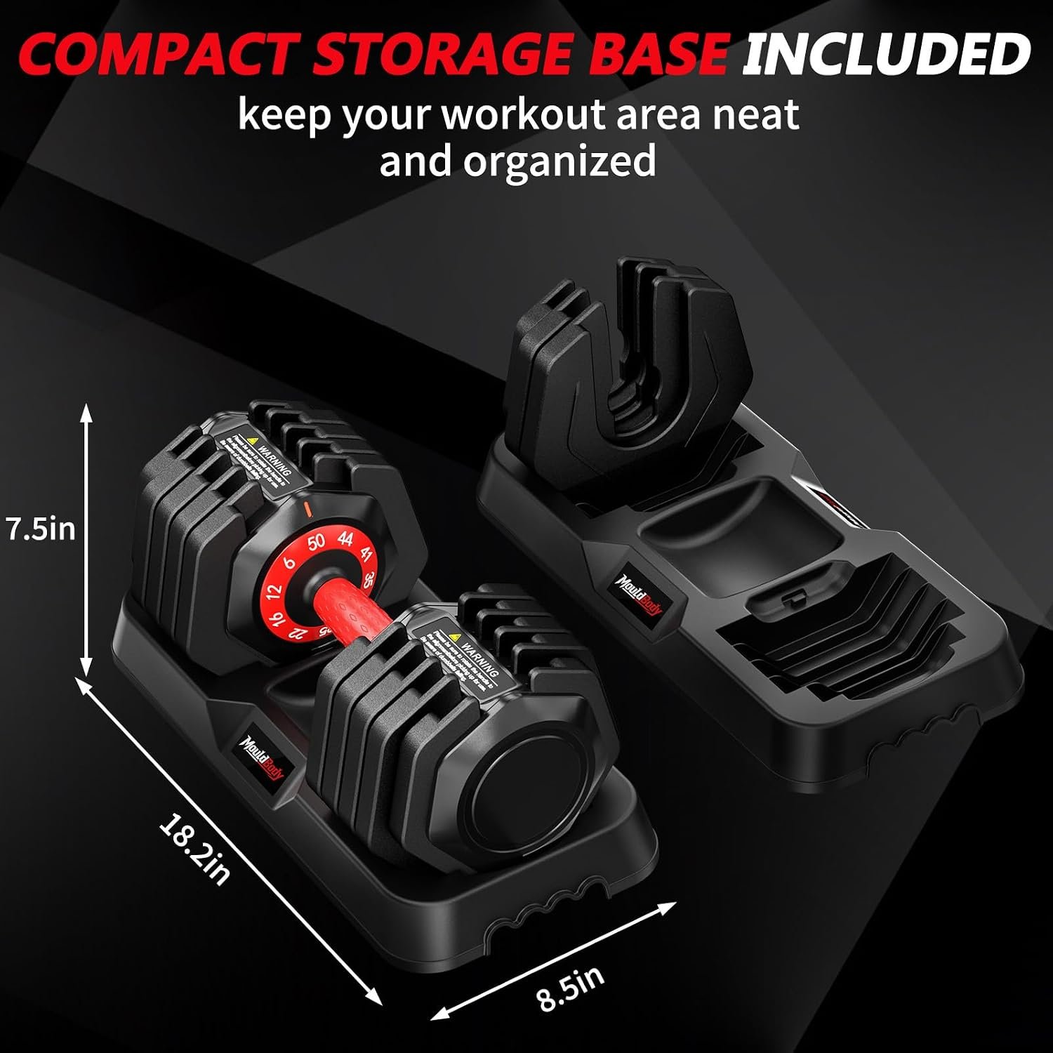 Adjustable Dumbbell Set Pair 25 lb or 50 lb, Adjustable Dumbbells 10-in-1 Free Weight Set, 1-Second Dial Weight Adjustment,Space-Saving Design with Storage Base, Home Gym Strength Training Equipment - Image 7