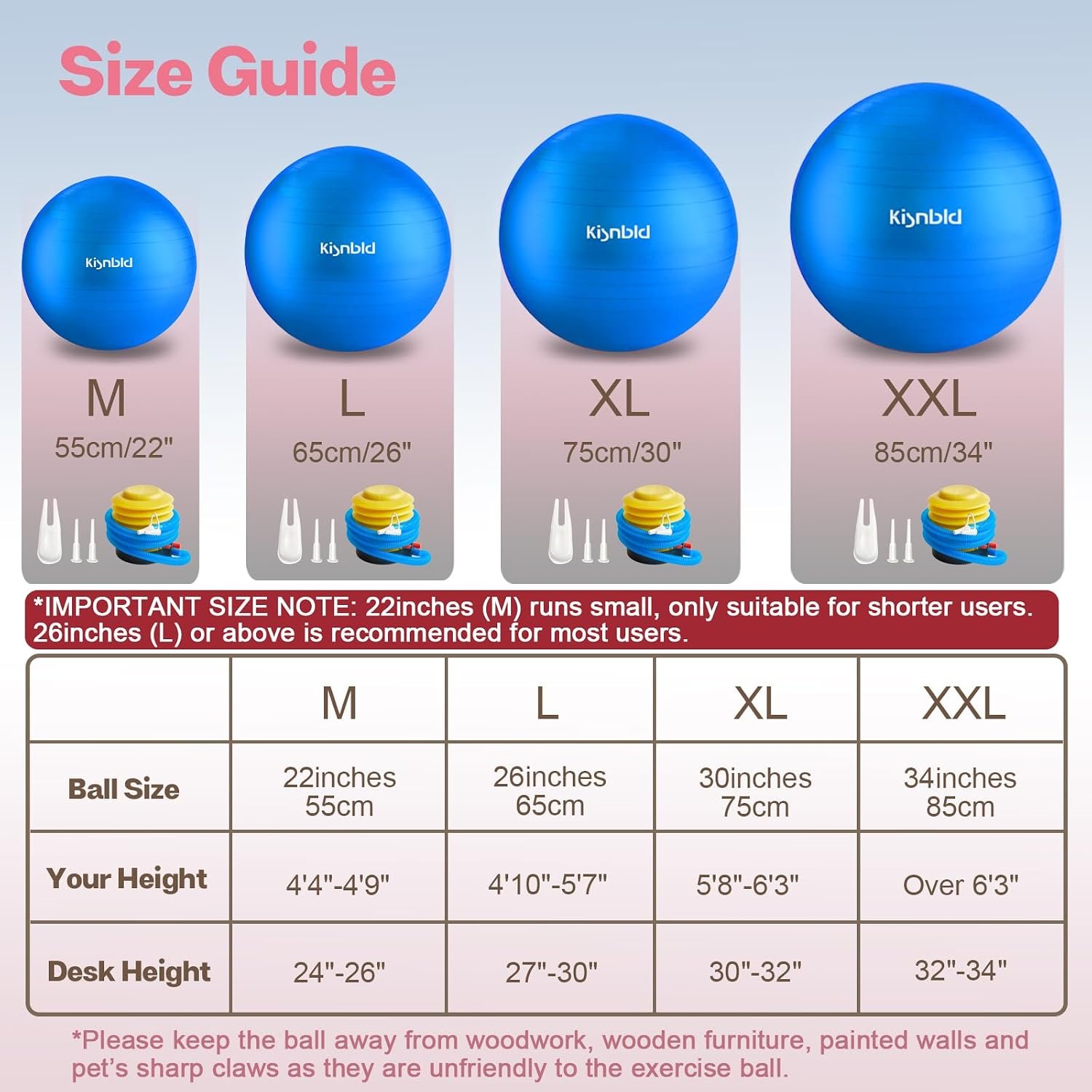 kisnbld Exercise Ball, Extra Thick Yoga Ball for Workout Pregnancy Stability, 4 Sizes Anti-Burst Balance Ball with Foot Pump - Heavy Duty Fitness Ball Chair for Office, Home & Gym - Image 6
