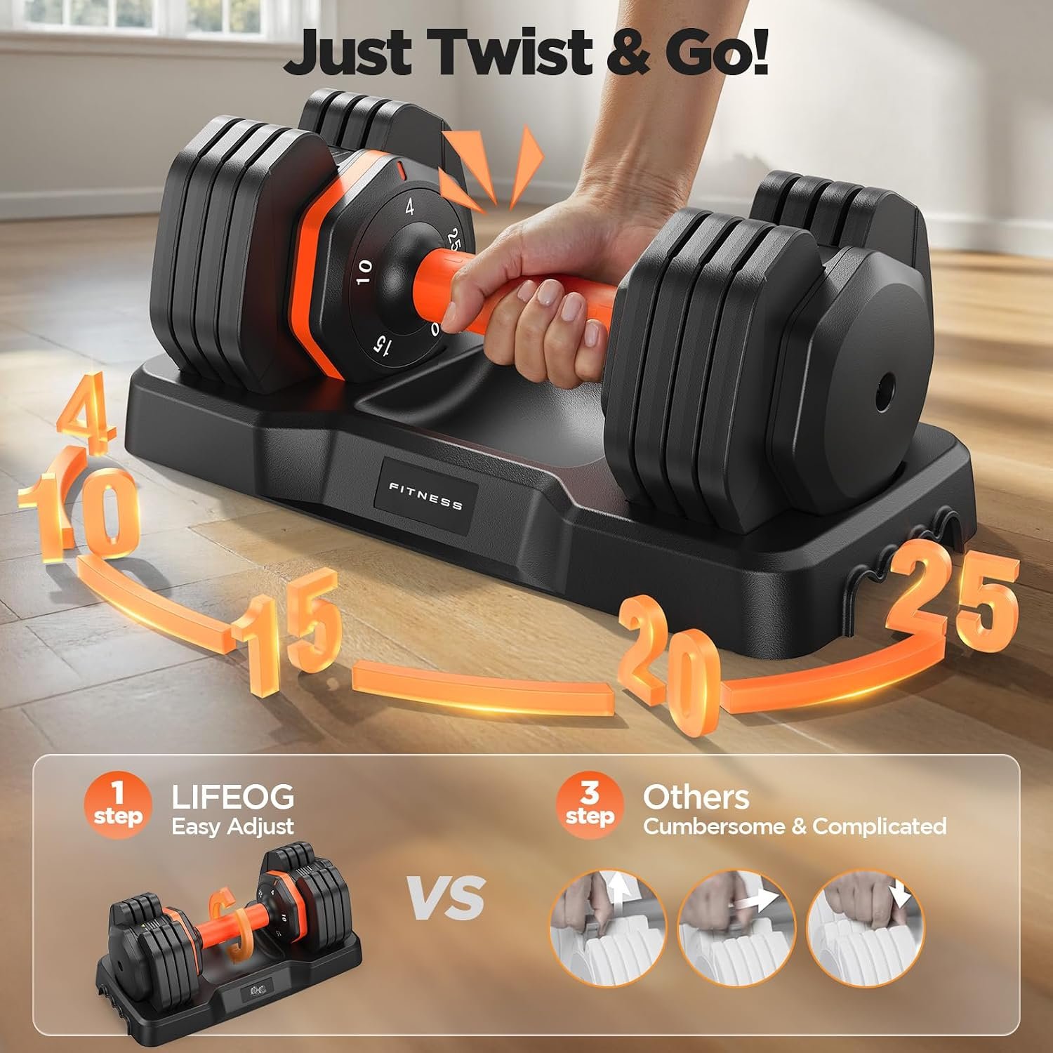 2026 FDB2 Updated Adjustable Dumbbell Set of 2, 5-in-1/10-in-1 Weights Dumbbell Set with Storage Box, 25lbs/55lbs Adjustable Weights with Anti-slip Silicone Grip, Weight Set For Home Gym Suit both Men and Women - Image 4