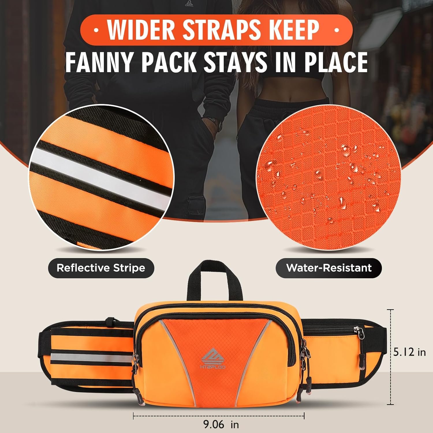 Fanny Pack for Men Women Waist Bag with Water Bottle Holder for Hiking, Travel,Dog Walking, Workout (Orange) - Image 3