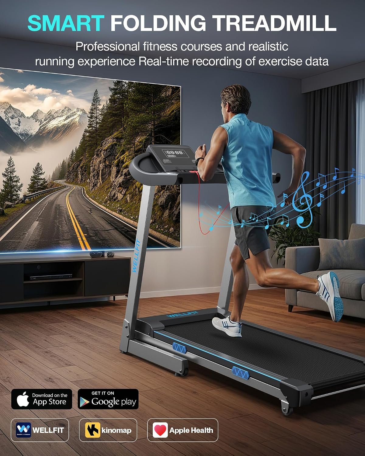 15% Auto Incline Foldable Treadmill, Heavy Duty Treadmills for Home | 400lbs Capacity, Voice Control, Bluetooth, Heart Rate Sensors,4.0HP Motor,Folding Running & Walking Pad for Seniors,Home Gym - Image 4