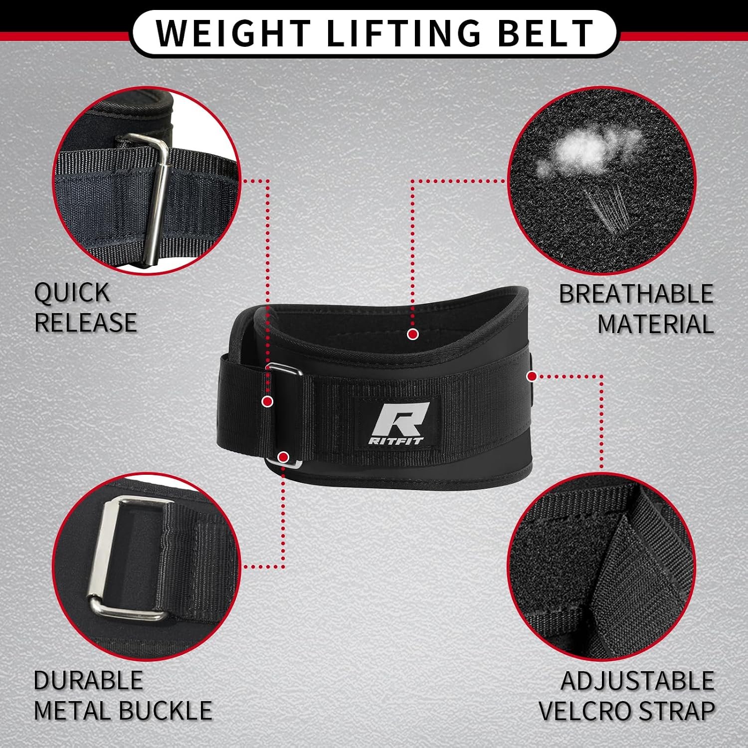 RitFit Weight Lifting Belt 6 Inch for Squats Deadlift Strength Training | Padded Lumbar Support, Self-Locking Gym Belt for Men & Women, Squats, Lunges, Deadlift, Thrusters - Image 2