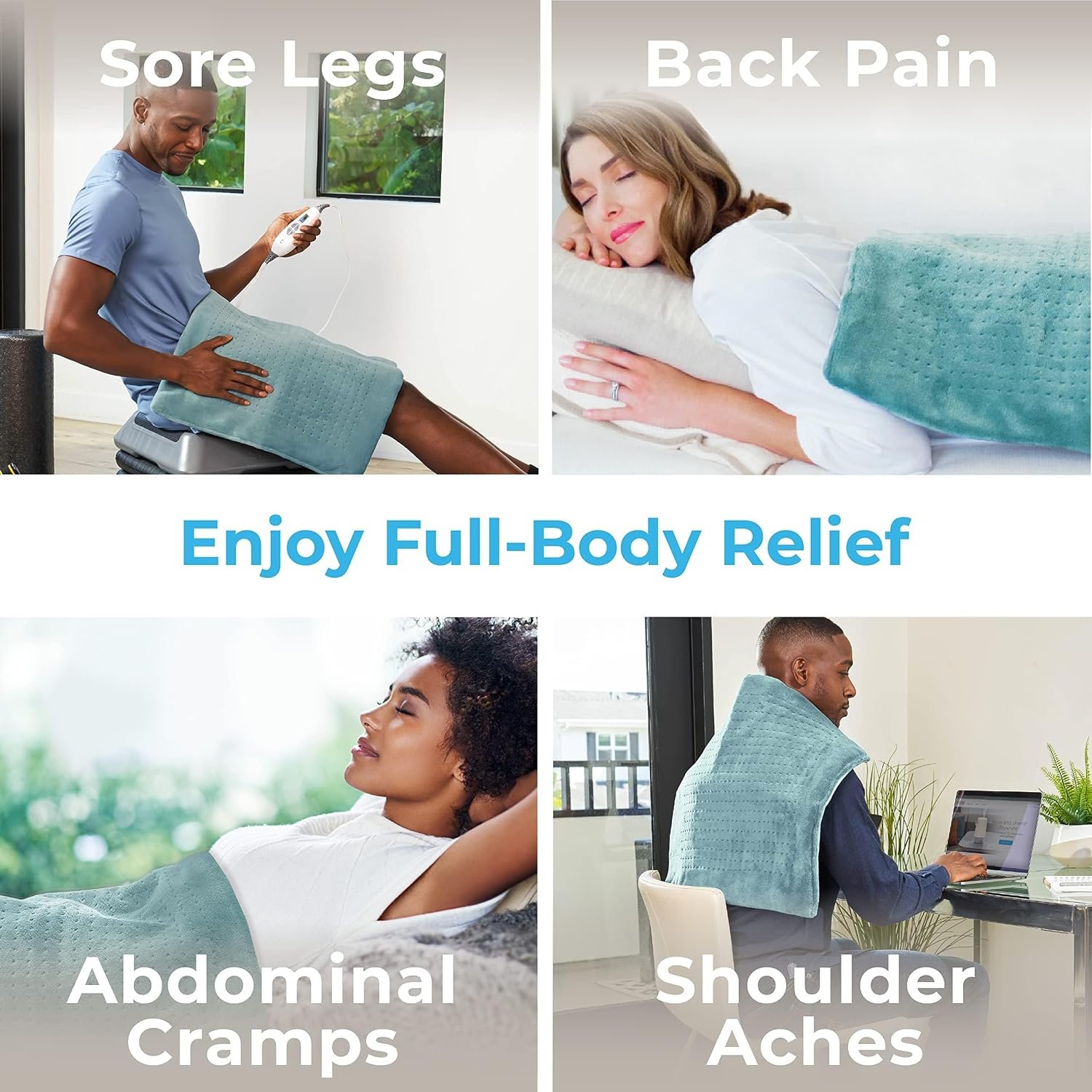 Pure Enrichment PureRelief Ultra-Wide Microplush Heating Pad - 20” x 24” XXL Size & 6 Heat Settings for Temporary Neck, Shoulder & Back Pain Relief - Moist Heat Option & Machine Washable (Sea Glass) - Image 3