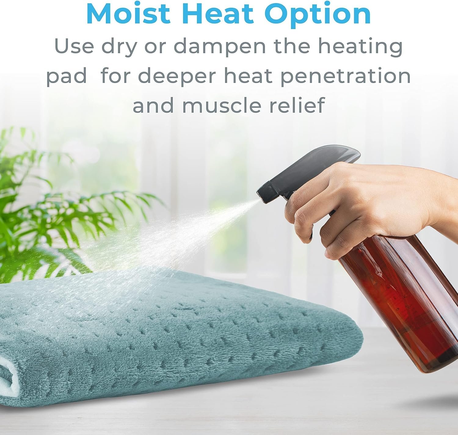 Pure Enrichment PureRelief Ultra-Wide Microplush Heating Pad - 20” x 24” XXL Size & 6 Heat Settings for Temporary Neck, Shoulder & Back Pain Relief - Moist Heat Option & Machine Washable (Sea Glass) - Image 5
