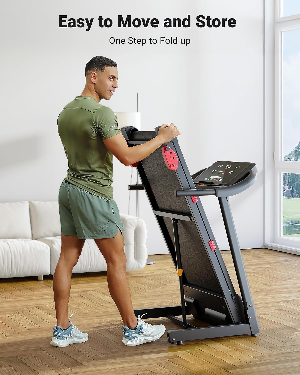 THERUN 9Mph Treadmills for HOM, Running Treadmill Manual Incline Treadmill | foldable, 18" LED screen, heart rate, 9mph, 3 manula incline, heavy duty treadmill, wide belt, hydraulic folding - Image 7