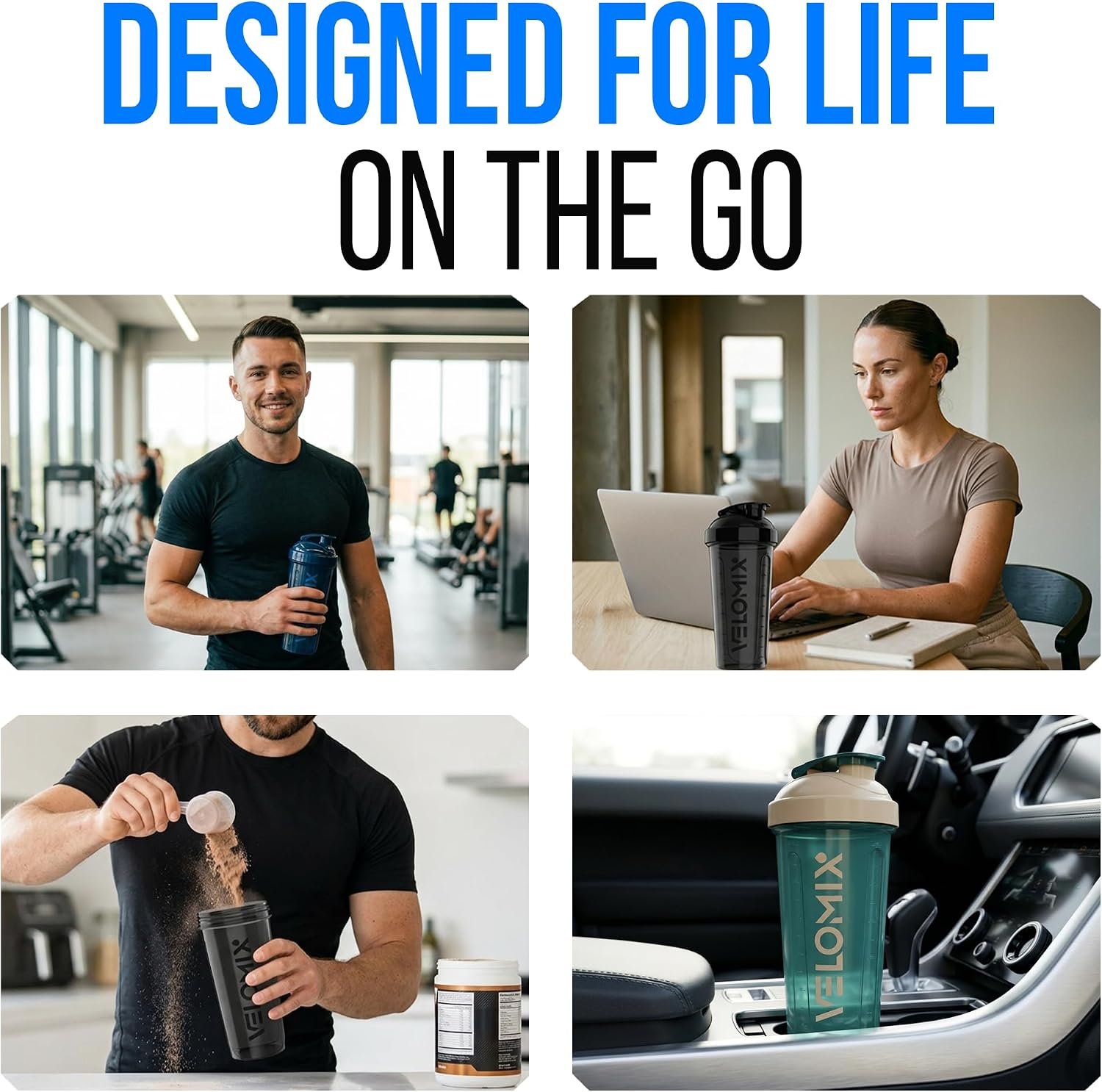 VELOMIX 8 Pack 28oz Protein Shaker Bottle for Protein Mixes, Crystal Clear | 8x Wire Whisk, Leak Proof Shaker Cups for Protein Shakes, Stackable, Multipack Value Set for Home, Gym, Office and Car - Image 7