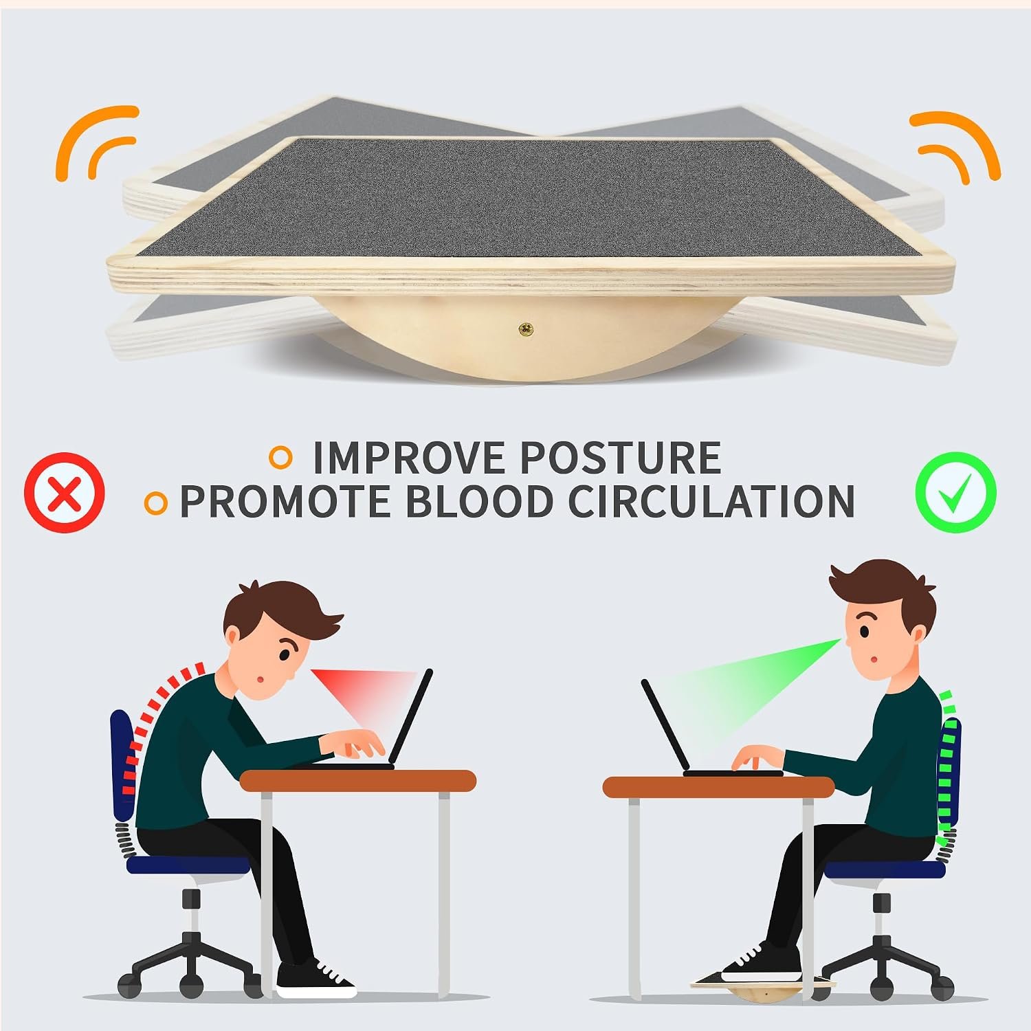 Balance Board Professional Wobble Board for Adults Anti-Slip for Physical Therapy Standing Desk Core Strength Wooden Rocker Board(350LBS) - Image 4