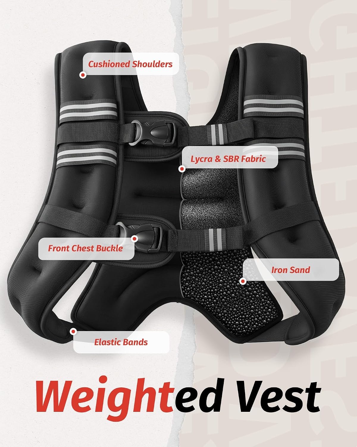 ZELUS Weighted Vest, 6lb/8lb/12lb/16lb/20lb/25lb/30lb Weight Vest with Reflective Stripe for Workout, Strength Training, Running, Fitness, Muscle Building, Weight Loss, Weightlifting - Image 4