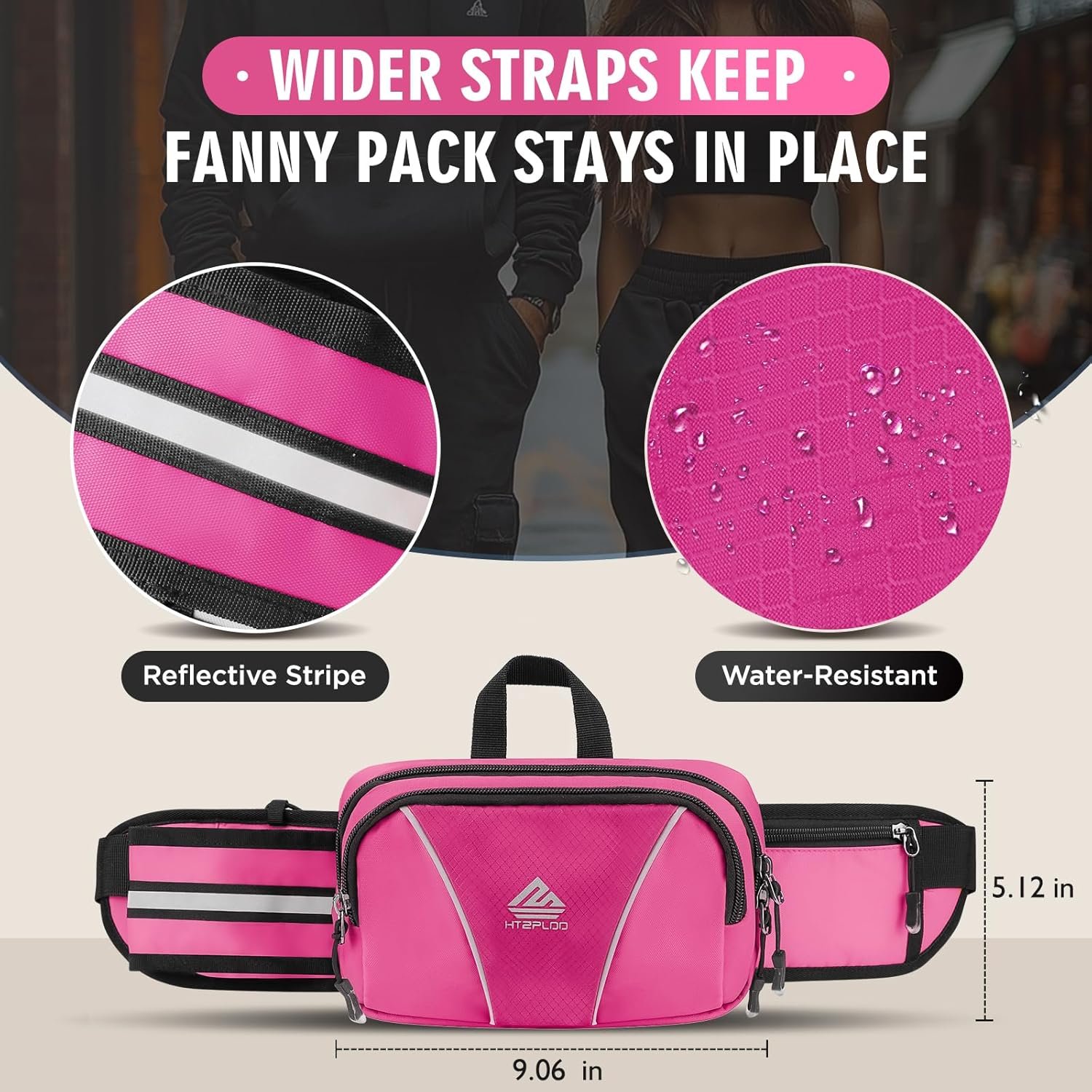 Fanny Pack for Men Women Waist Bag with Water Bottle Holder for Hiking, Travel,Dog Walking, Workout (Pink) - Image 3