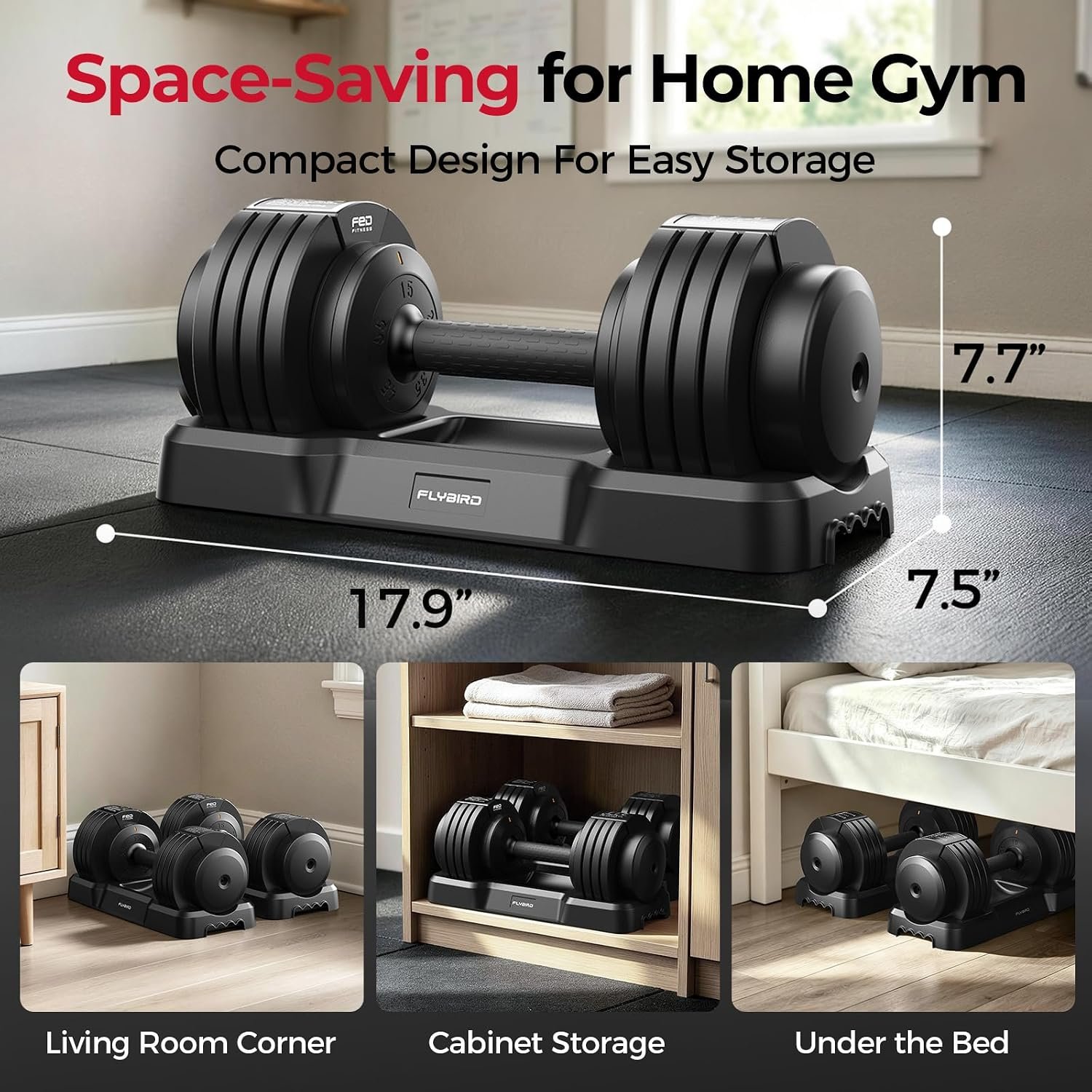 FLYBIRD DB2 Adjustable Dumbbell Set, 55LB/110LB Option, 5-in-1 Quick Adjustable Weights with Storage Box and Non-Slip Handle, Weight Set for Home Gym Exercise Fitness, Full Body Workout for Men & Women - Image 7