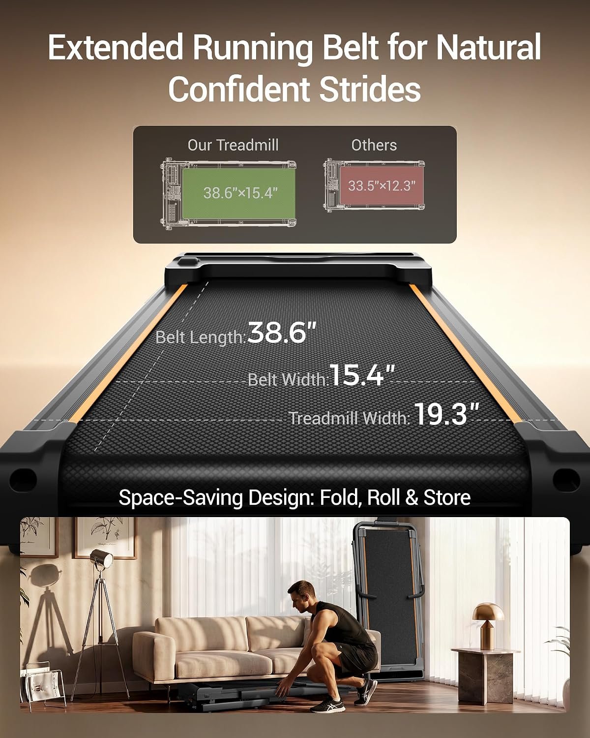 LONTEK Walking Pad Treadmill with 40% Incline & Elevated Dual Handle Bar | Foldable, Compact, Portable Treadmill for Home Small Spaces, Quiet 3HP, 6.2 MPH, Reinforced 350LBS, Anti-Slip Tablet Holder - Image 6