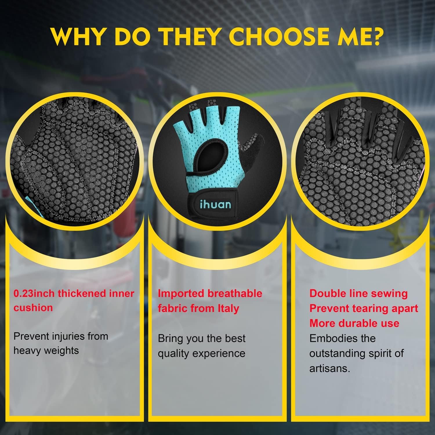 ihuan Breathable Weight Lifting Workout Gym Gloves: Fingerless Exercise Wrist Support | Enhance Palm Protection | Extra Grip for Fitness |Training | Rowing | Pull-ups - Image 6