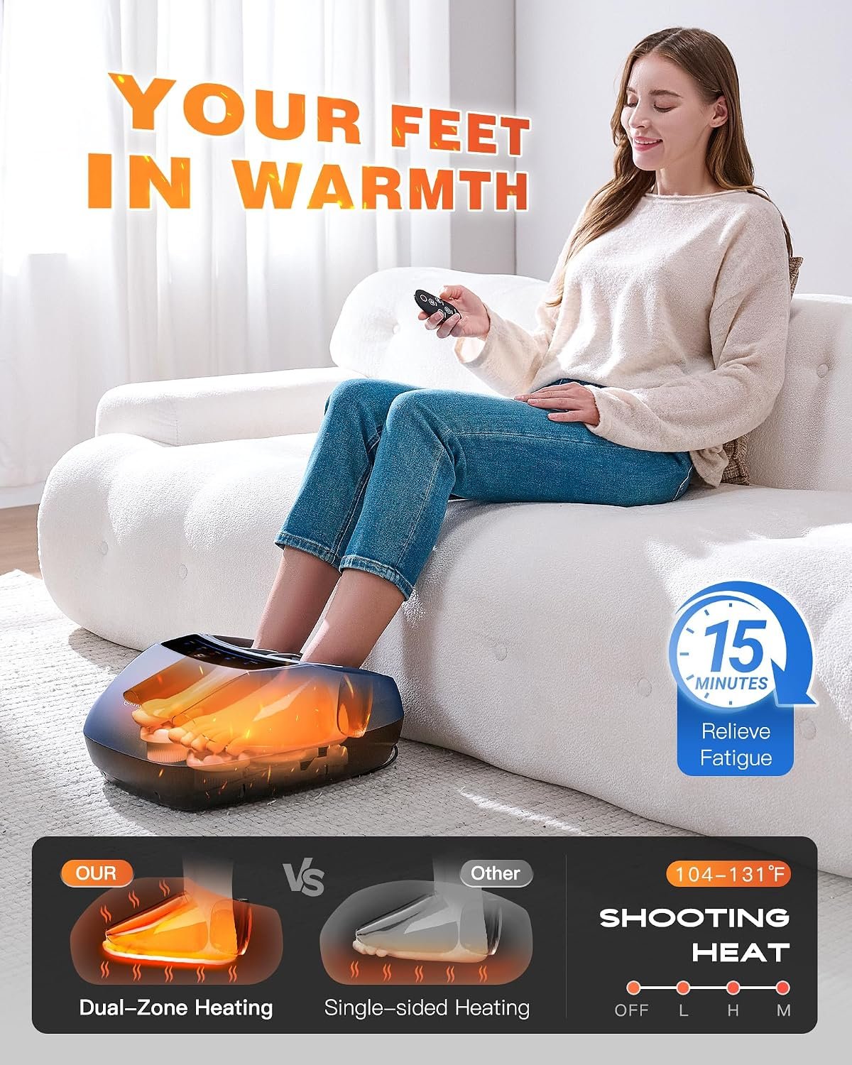 KINGJOY Foot Massager with Heat for Neuropathy and Plantar Fasciitis Relief | Deep Kneading FSA Eligible HSA Shiatsu feet massager, Multi-Level Modes, Remote Control, Self Care Gift for Mom Dad,Size 14 - Image 3