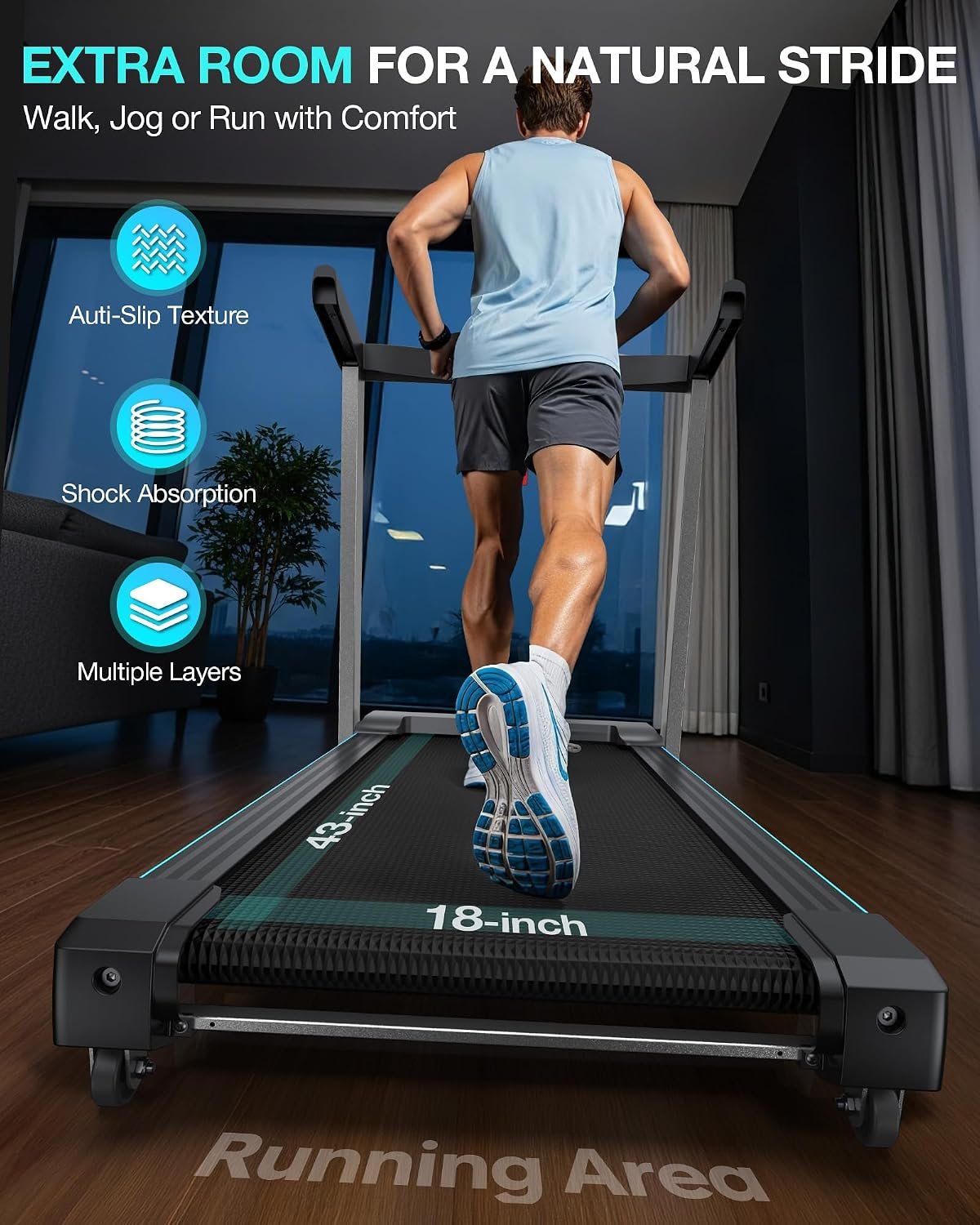 15% Auto Incline Foldable Treadmill, Heavy Duty Treadmills for Home | 400lbs Capacity, Voice Control, Bluetooth, Heart Rate Sensors,4.0HP Motor,Folding Running & Walking Pad for Seniors,Home Gym - Image 5