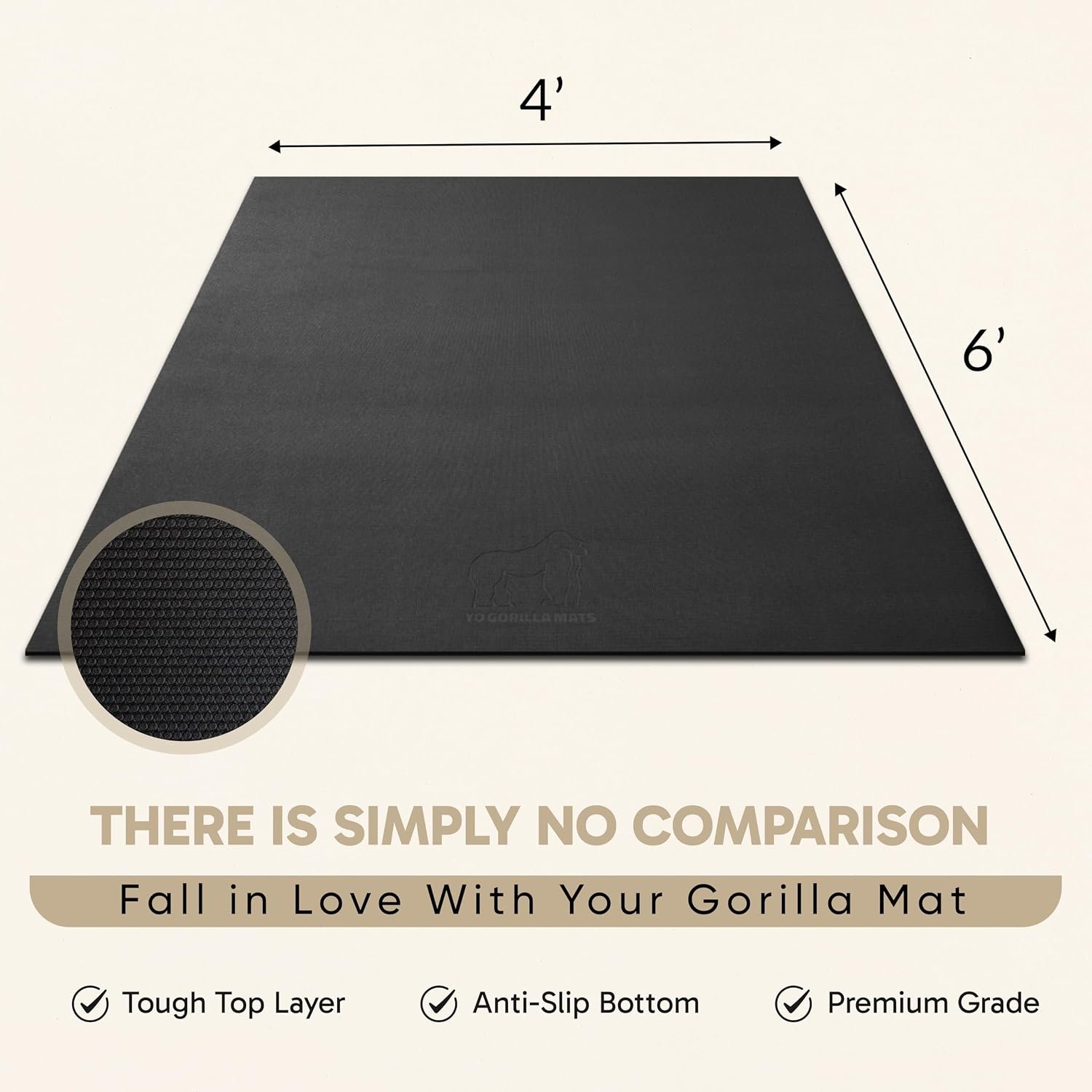 Gorilla Mats Large Exercise Mat – 6'x4', 7'x4', 7'x5', 8'x4', 10'x4' (1/4" Thick) – Ultra Durable Workout Mat for Home Gym Flooring – Non-Slip, Flat Fitness, Yoga & Weight Lifting Floor Mat - Image 7