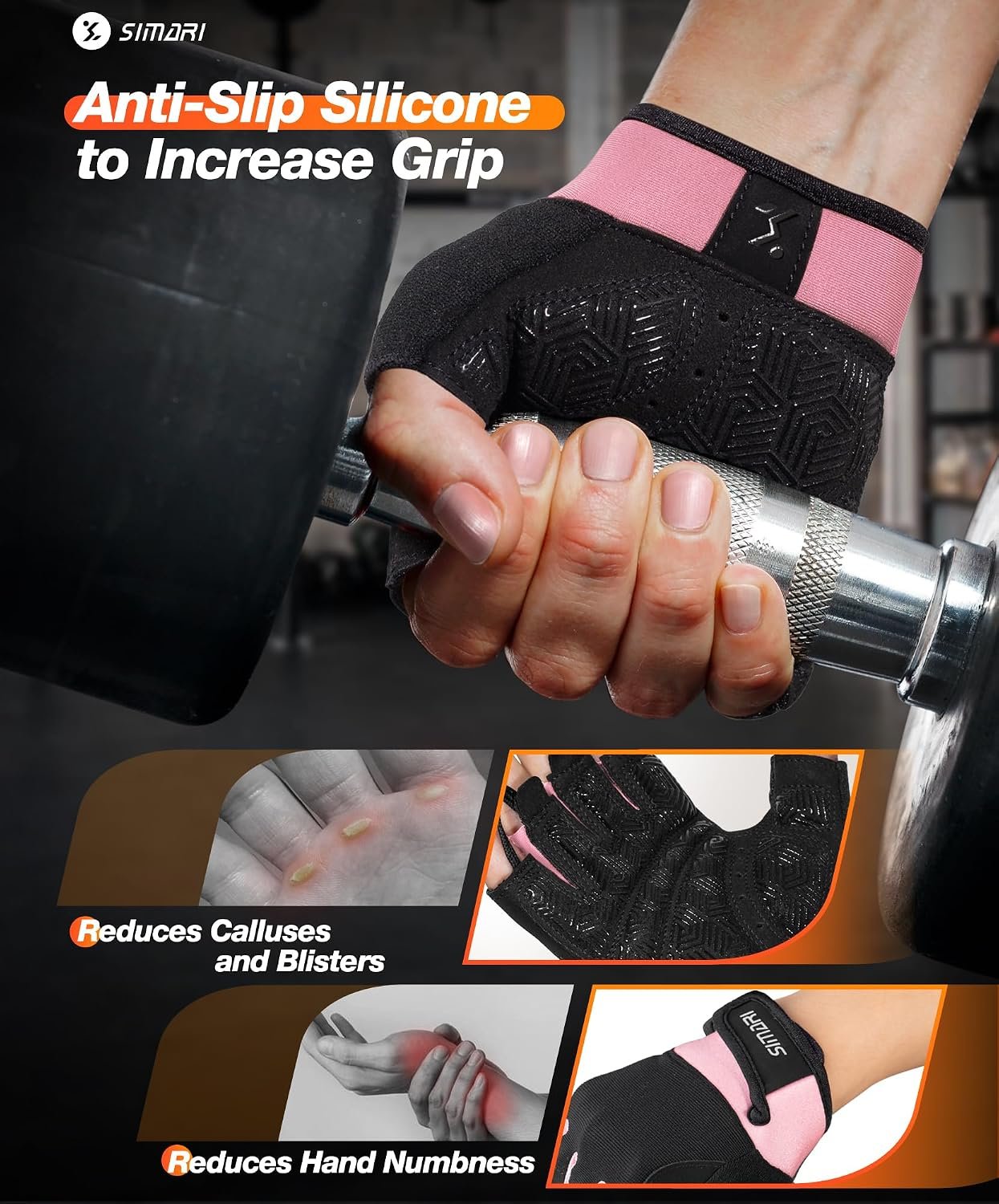 SIMARI Breathable Workout Gloves with Cushion Pad/Grip/Reduce Calluses, Weight Lifting Gloves for Gym Exercise, Cycling, Weightlifting Training, Fitness, Pilates, Kayaking, Gift for Men & Women - Image 3