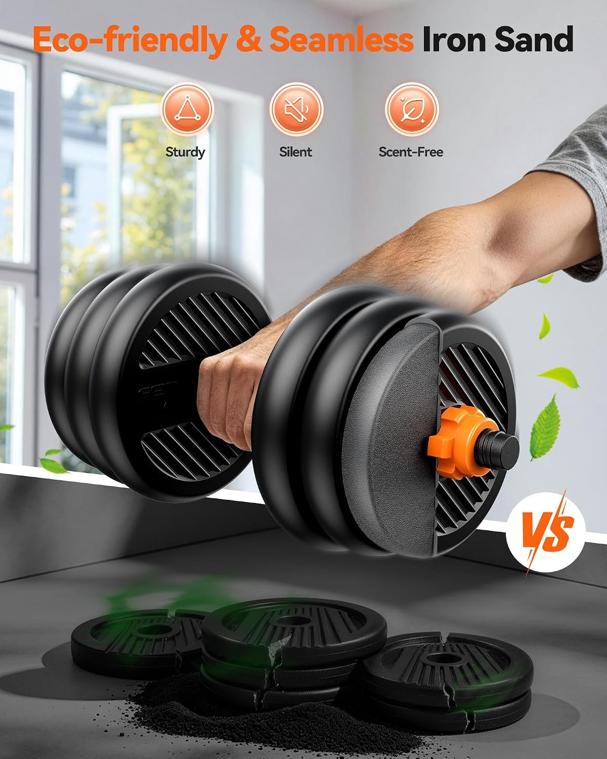 FEIERDUN DS2 Adjustable Dumbbells, 20/30/40/45/70/90lbs Free Weight Set with Connector, 5 in1 Dumbbells Set Used as Barbell, Kettlebells, Push up Stand, Weight Plate, Fitness Exercises for Home Gym Suitable Men/Women - Image 4
