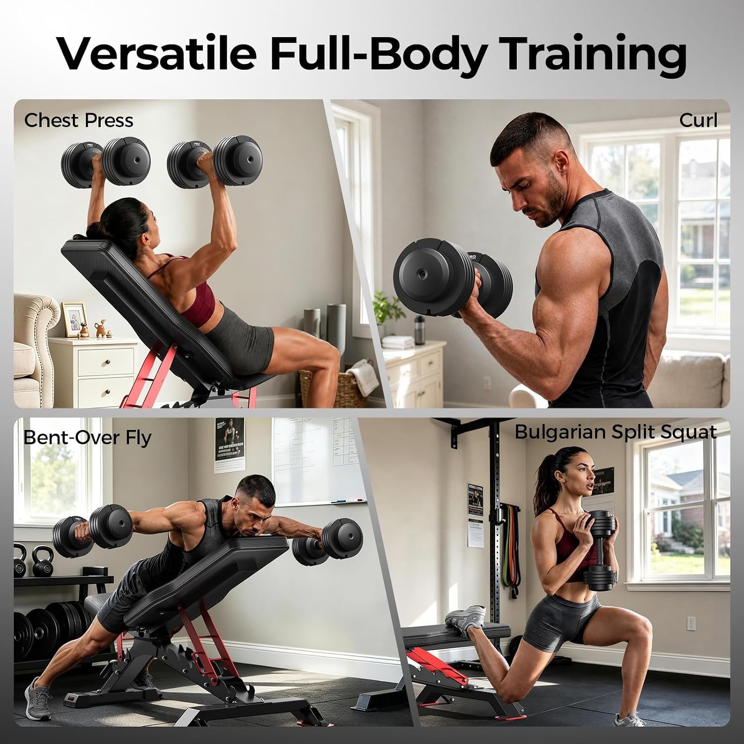 FLYBIRD DB2 Adjustable Dumbbell Set, 55LB/110LB Option, 5-in-1 Quick Adjustable Weights with Storage Box and Non-Slip Handle, Weight Set for Home Gym Exercise Fitness, Full Body Workout for Men & Women - Image 9