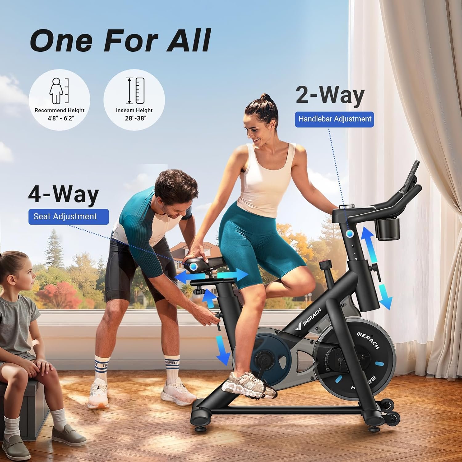 MERACH Exercise Bike, Magnetic Friction Stationary Bike with Brake Pad | Low Noise Indoor Cycling Bike with Exclusive App, 300lbs Weight Capacity, Tablet Mount and Fitness Courses for Weight Loss - Image 6