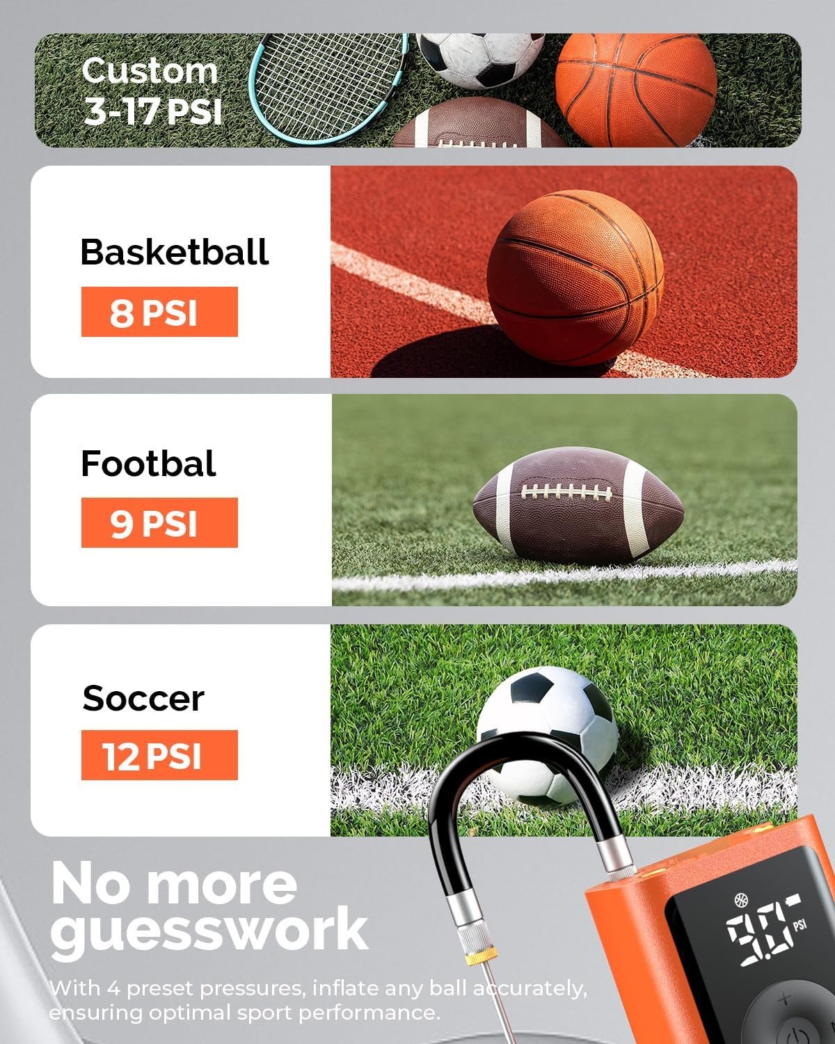 ETENWOLF P300 Plus Ball Pump, Electric Basketball Pump Inflation Deflation | with 3200 mAh Rechargeable Battery and 2 Needles, Air Pump for All Sports Balls - Image 4