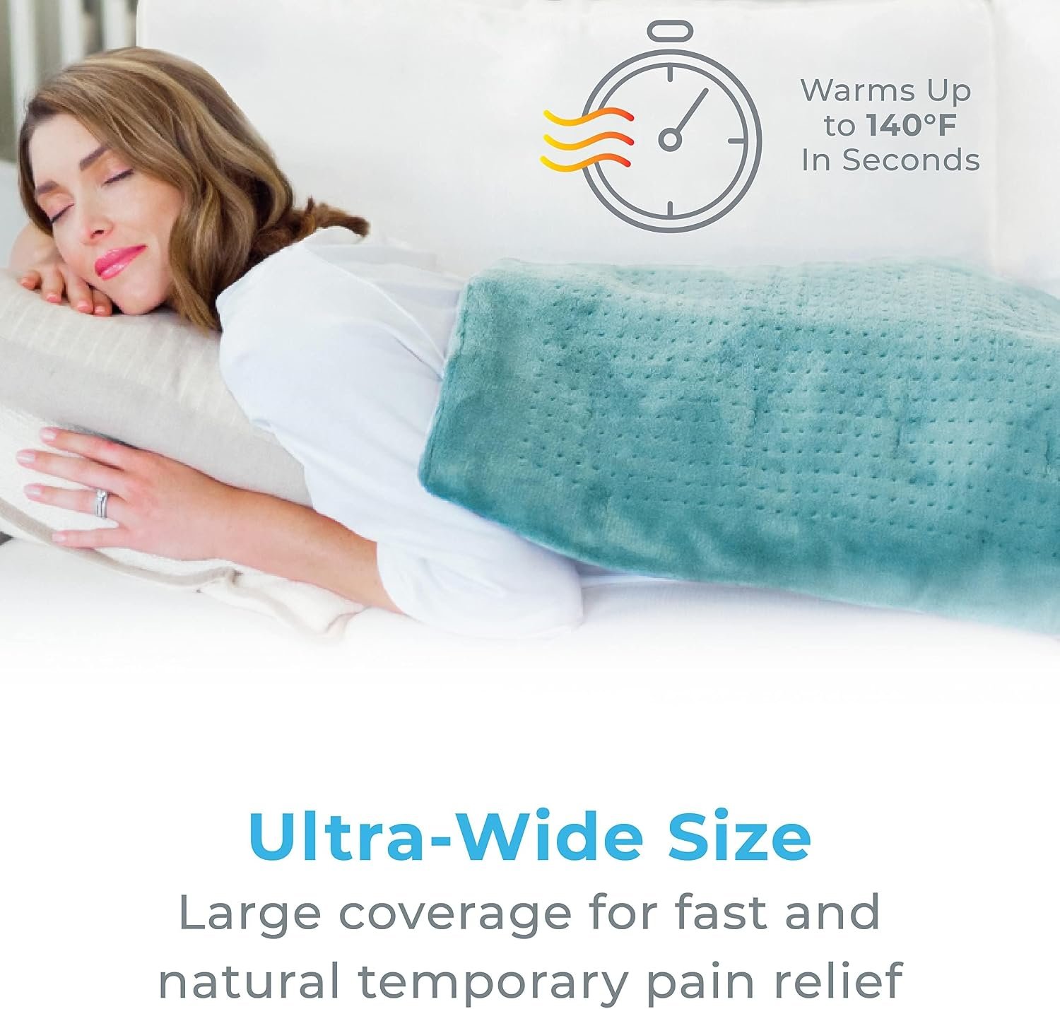 Pure Enrichment PureRelief Ultra-Wide Microplush Heating Pad - 20” x 24” XXL Size & 6 Heat Settings for Temporary Neck, Shoulder & Back Pain Relief - Moist Heat Option & Machine Washable (Sea Glass) - Image 2