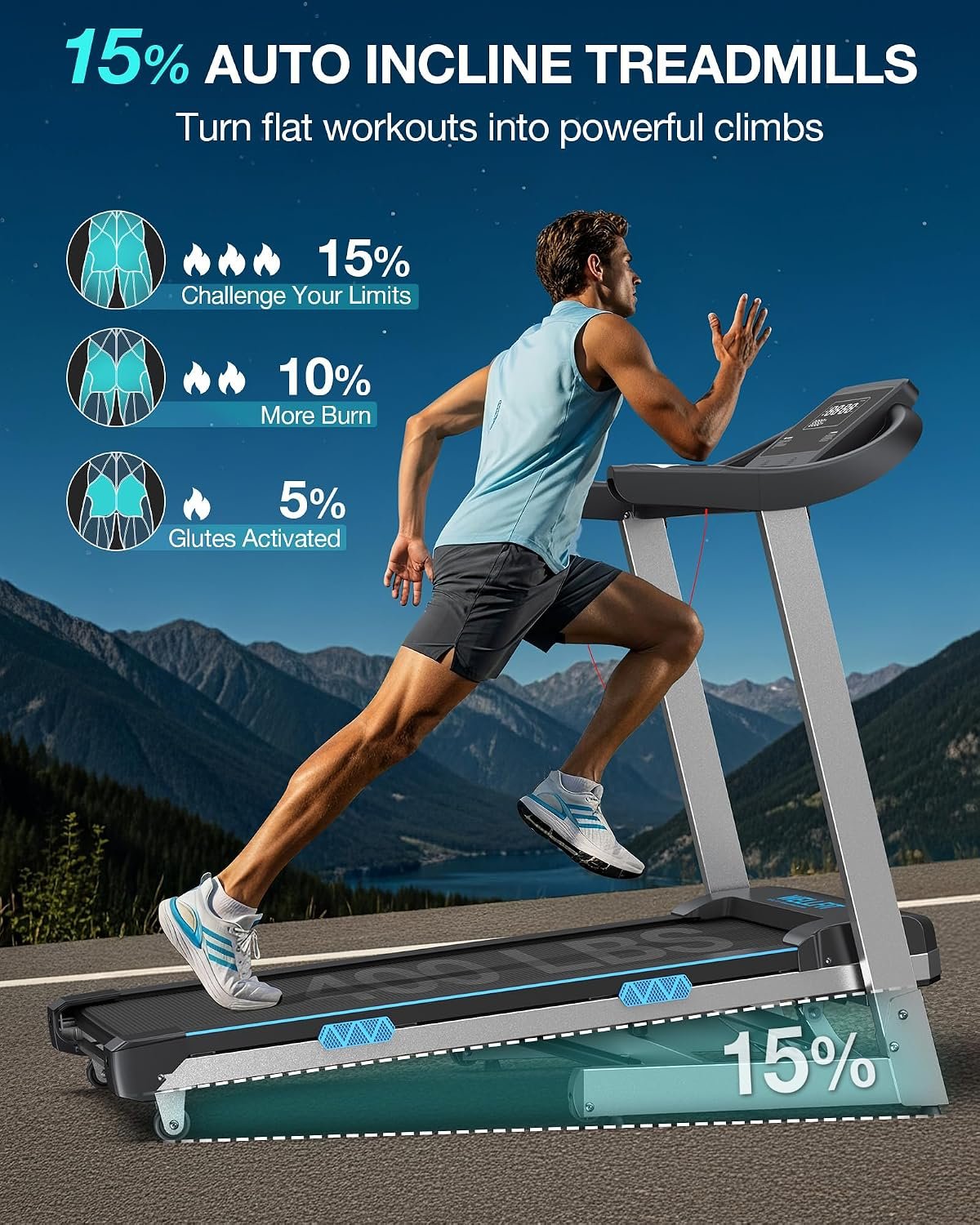 15% Auto Incline Foldable Treadmill, Heavy Duty Treadmills for Home | 400lbs Capacity, Voice Control, Bluetooth, Heart Rate Sensors,4.0HP Motor,Folding Running & Walking Pad for Seniors,Home Gym - Image 2