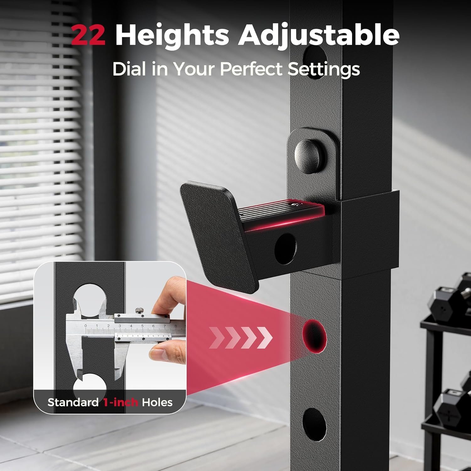 FLYBIRD SR1 Squat Rack, Adjustable Power Rack for 6FT/7FT Barbells | Squat Rack for Home Gyms with Pull-Up Bar,22 Adjustment Positions, J-Hooks and Safety Spotter Arms w/ 110/180LBS Home Package - Image 5
