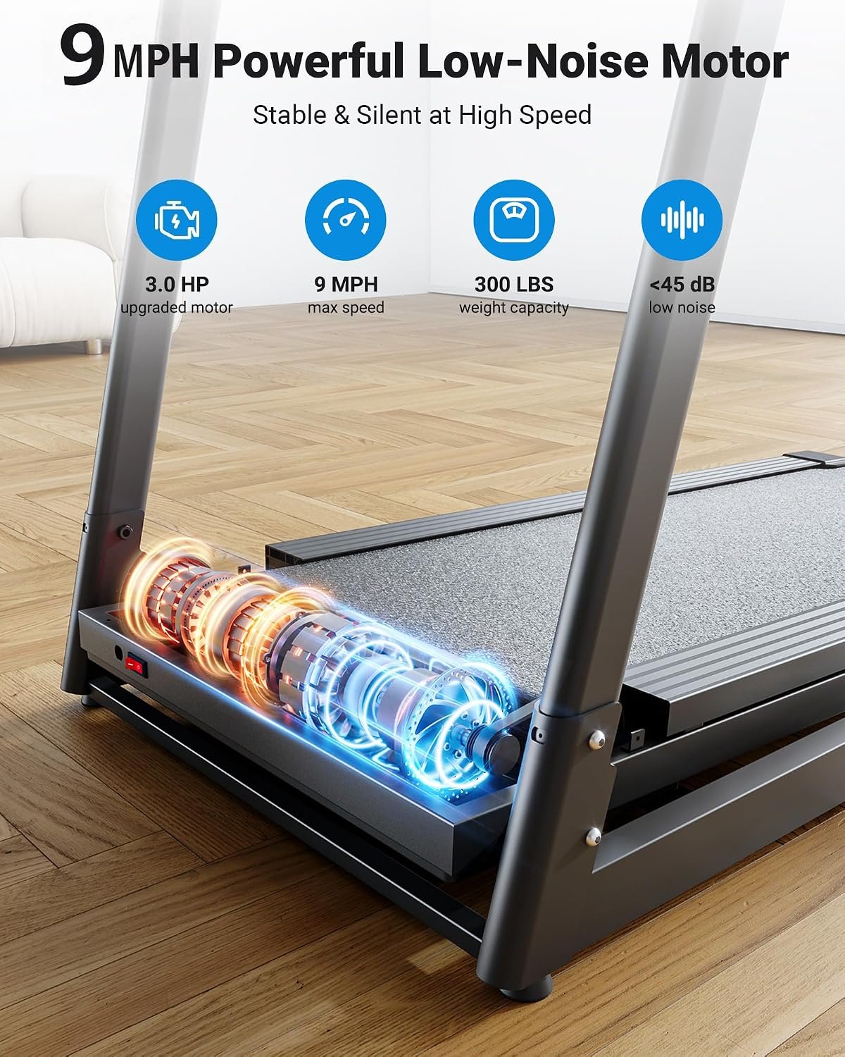 THERUN 9Mph Treadmills for HOM, Running Treadmill Manual Incline Treadmill | foldable, 18" LED screen, heart rate, 9mph, 3 manula incline, heavy duty treadmill, wide belt, hydraulic folding - Image 3
