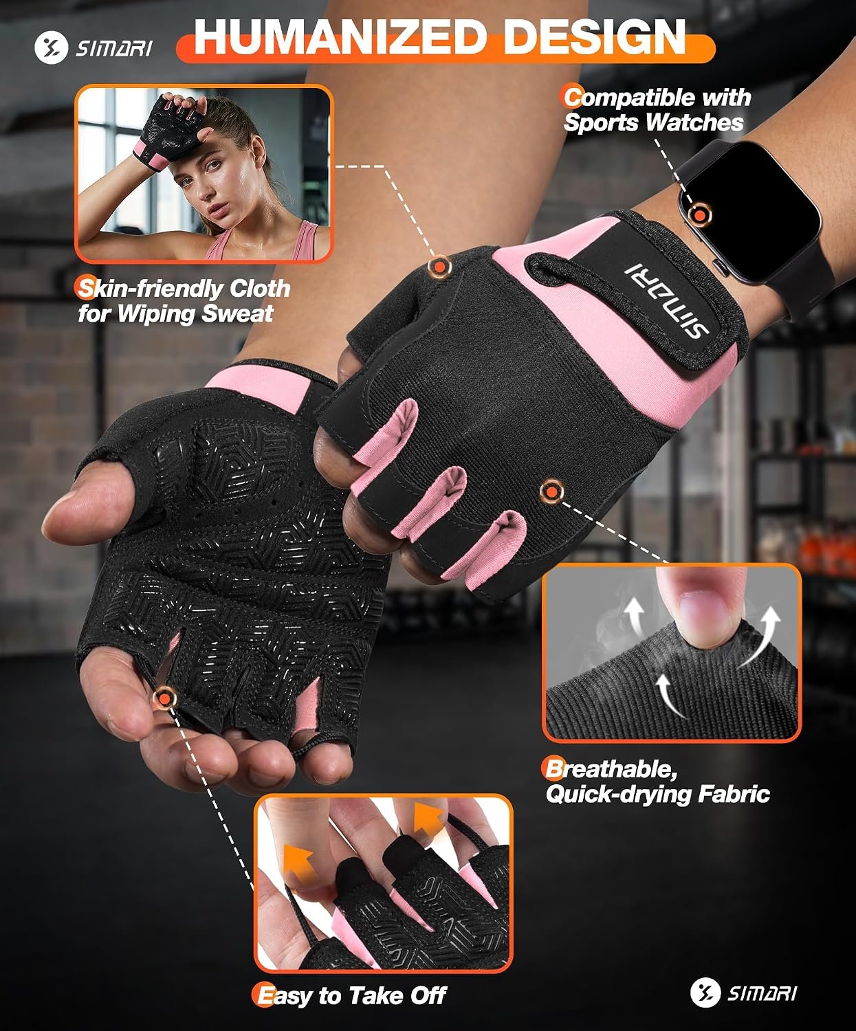 SIMARI Breathable Workout Gloves with Cushion Pad/Grip/Reduce Calluses, Weight Lifting Gloves for Gym Exercise, Cycling, Weightlifting Training, Fitness, Pilates, Kayaking, Gift for Men & Women - Image 5