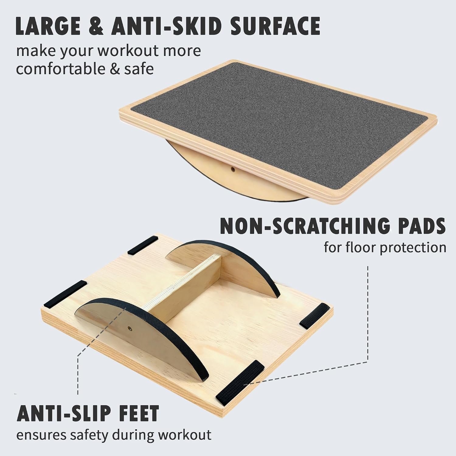 Balance Board Professional Wobble Board for Adults Anti-Slip for Physical Therapy Standing Desk Core Strength Wooden Rocker Board(350LBS) - Image 3