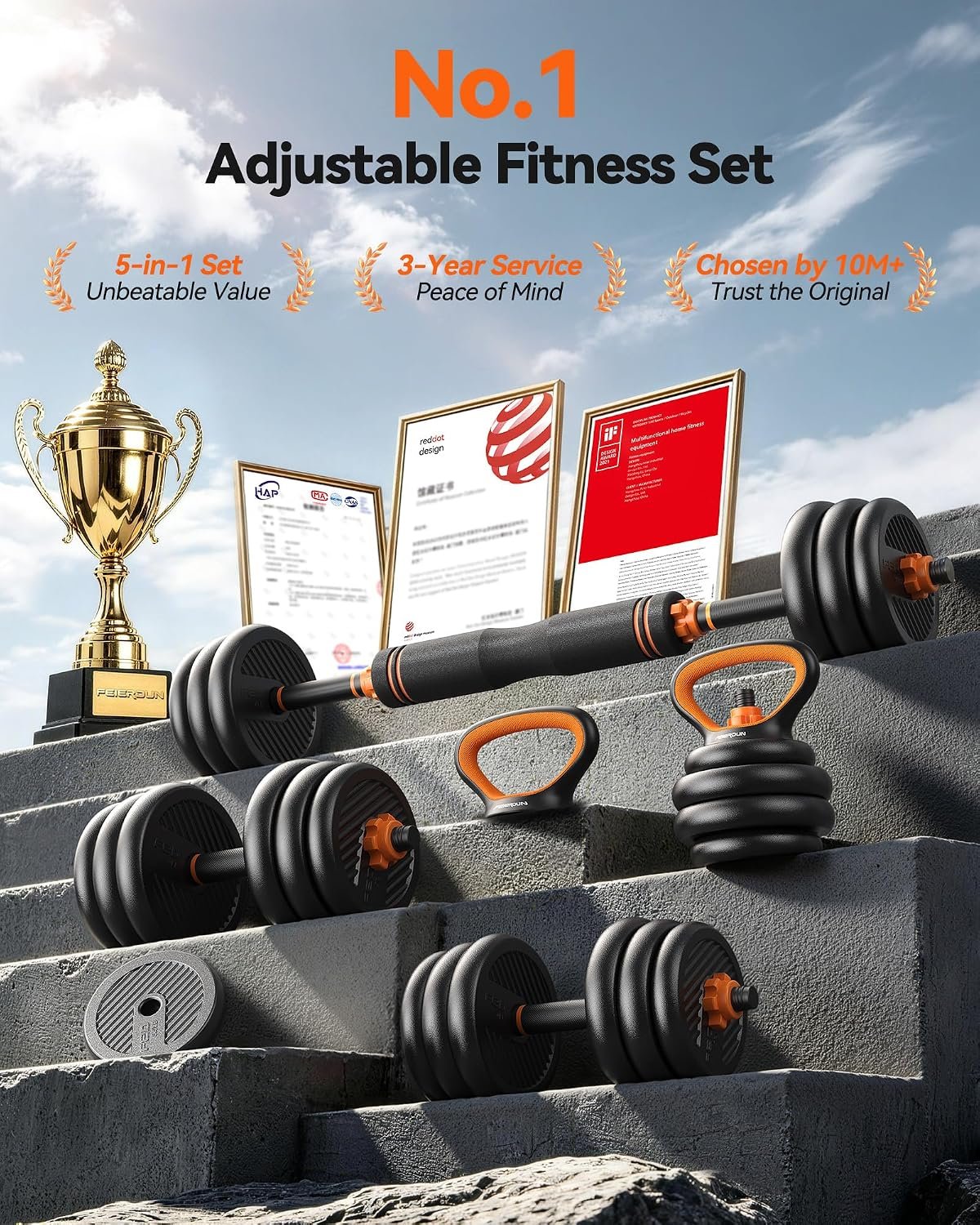 FEIERDUN DS2 Adjustable Dumbbells, 20/30/40/45/70/90lbs Free Weight Set with Connector, 5 in1 Dumbbells Set Used as Barbell, Kettlebells, Push up Stand, Weight Plate, Fitness Exercises for Home Gym Suitable Men/Women - Image 2