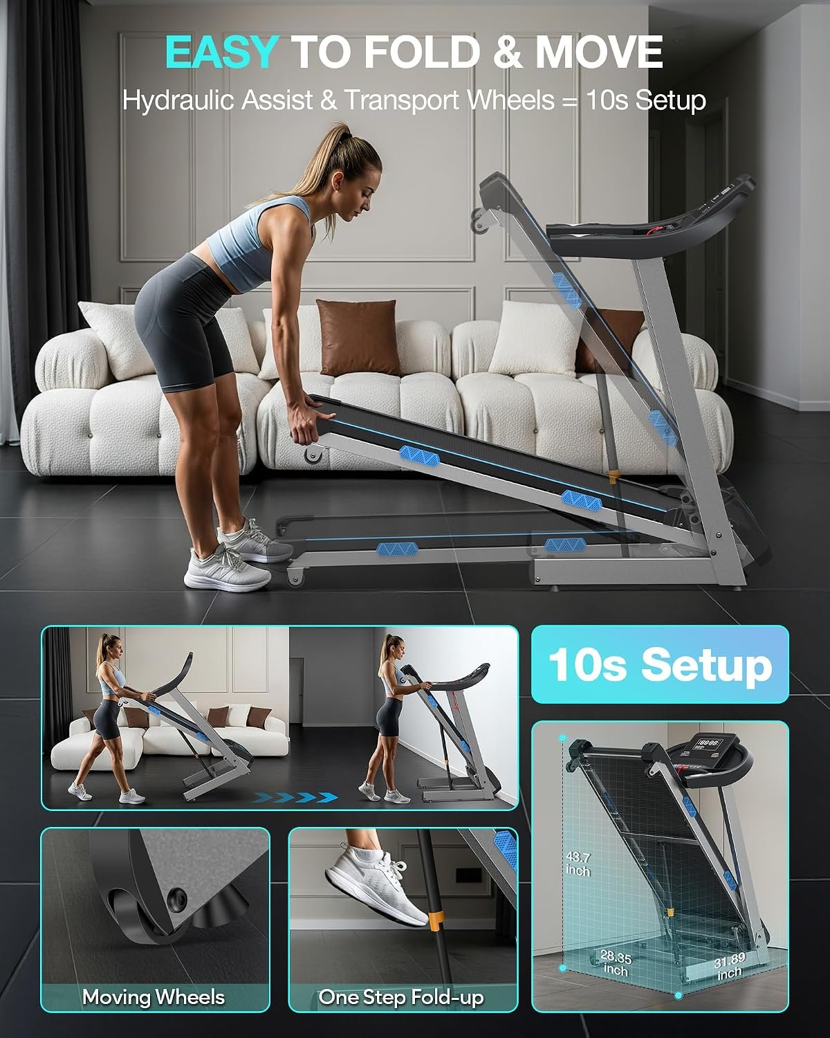 15% Auto Incline Foldable Treadmill, Heavy Duty Treadmills for Home | 400lbs Capacity, Voice Control, Bluetooth, Heart Rate Sensors,4.0HP Motor,Folding Running & Walking Pad for Seniors,Home Gym - Image 8