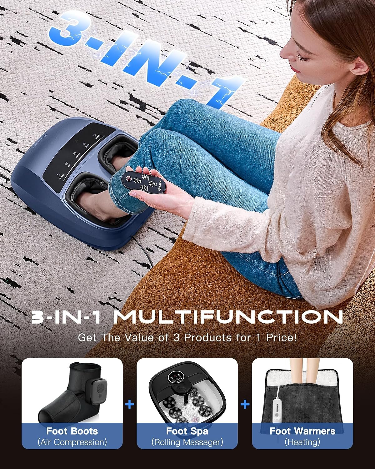 KINGJOY Foot Massager with Heat for Neuropathy and Plantar Fasciitis Relief | Deep Kneading FSA Eligible HSA Shiatsu feet massager, Multi-Level Modes, Remote Control, Self Care Gift for Mom Dad,Size 14 - Image 7