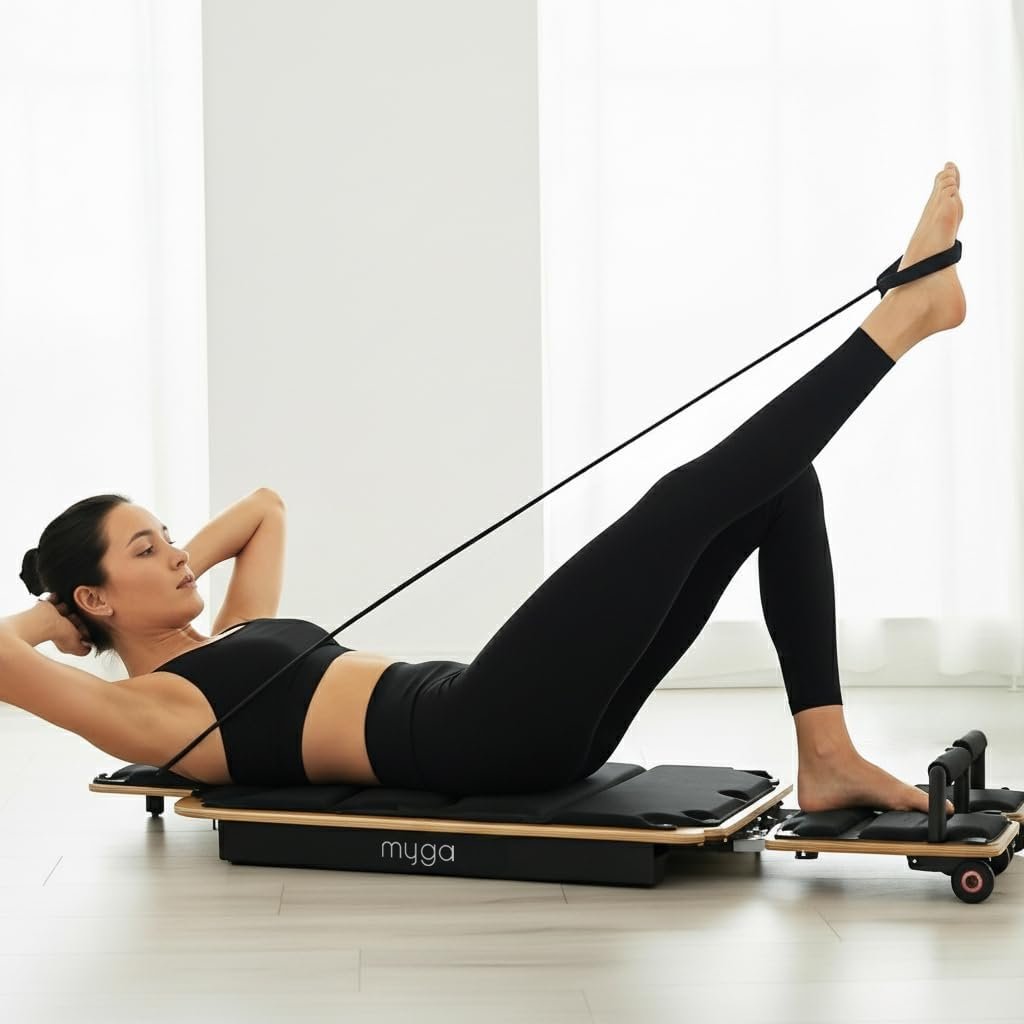 Myga Wooden Pilates Reformer,Home Pilates Machine with Adjustable Resistance and Padded Handles,Compact Durable Reformer for Core Strength, Full Body Workout,Toning and Flexibility - Image 2