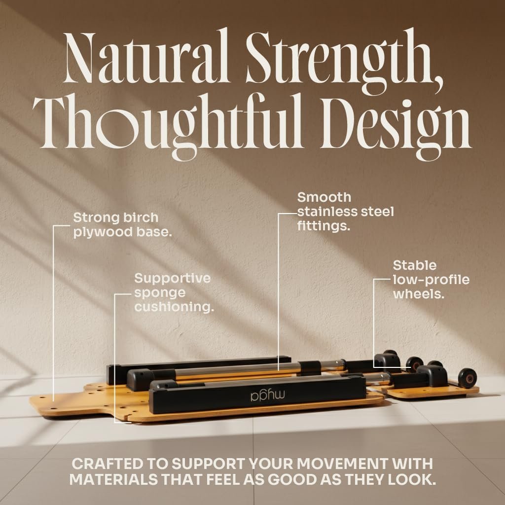 Myga Wooden Pilates Reformer,Home Pilates Machine with Adjustable Resistance and Padded Handles,Compact Durable Reformer for Core Strength, Full Body Workout,Toning and Flexibility - Image 7