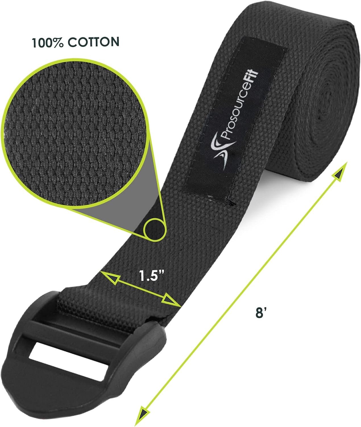 ProsourceFit Durable Cotton Cinch Buckle Yoga Strap for Stretching, Flexibility & Physical Therapy - Image 2