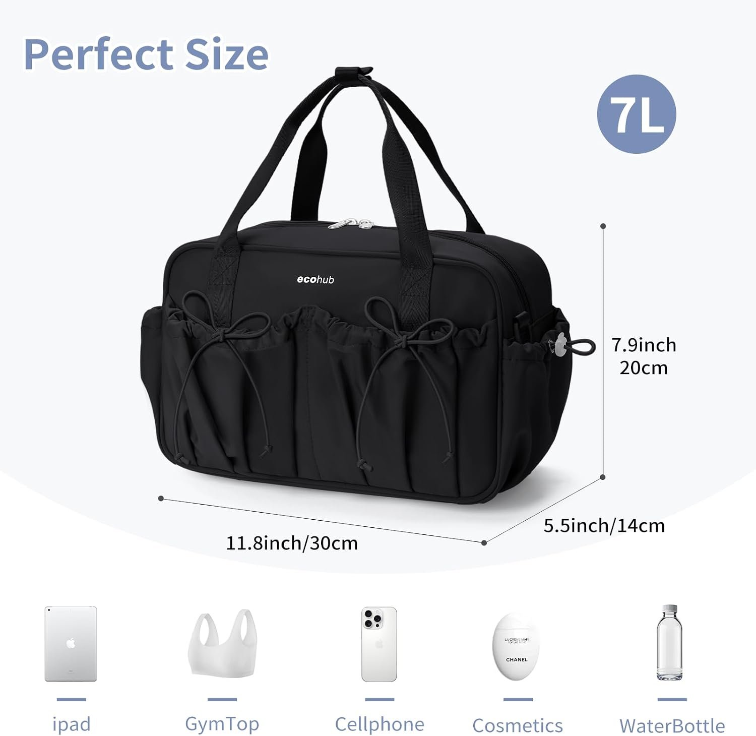 ECOHUB Small Gym Bag for Women, Mini Duffle Bag with Wet Compartment Black - Image 6