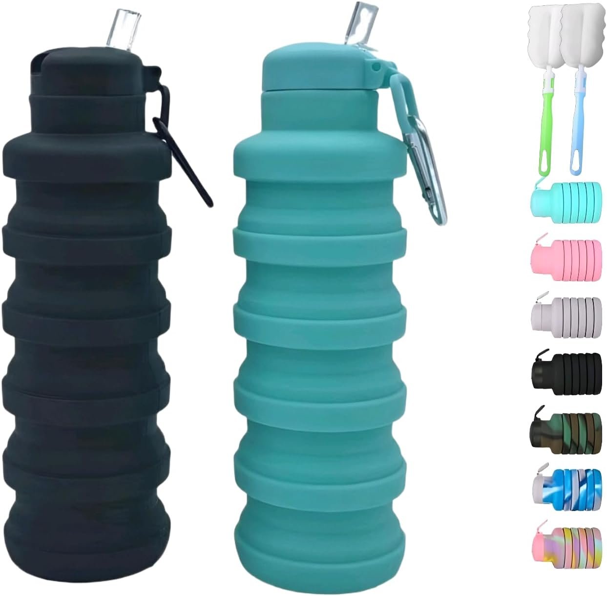 Collapsible water bottles 2 Pack wi...