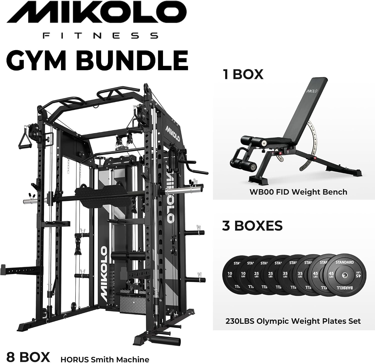 Mikolo Smith Machine with Weight Stack, Power Cage Home Gym System with LAT Pulldown & Cable Crossover, Multi-Functional Trainer with Dual Pulley System, Includes 10+ Free Attachments - Image 2