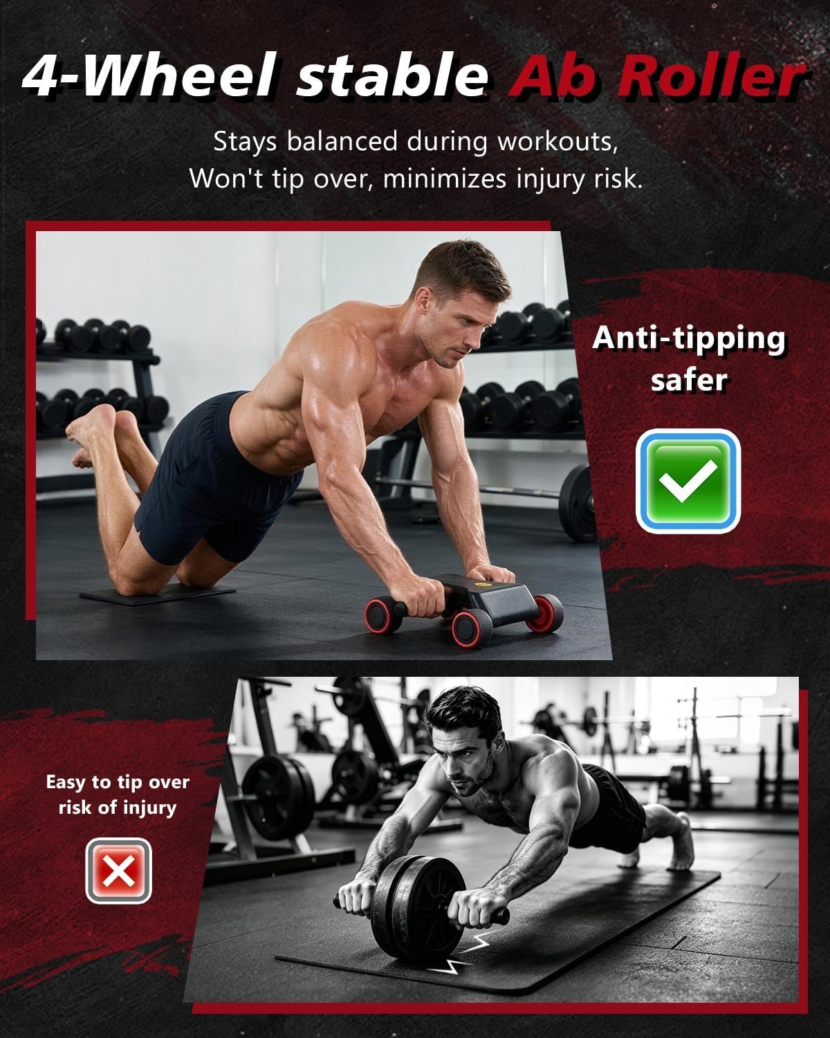 Ab Roller Wheel, Ab Roller, Upgraded Automatic Rebound Ab Roller with Elbow Support, Knee Mat & Timer, 4 Wheels Ab Workout Equipment for Core Strength Training, Silent Ab Wheel for Beginners Men Women Home Gym Fitness - Image 5