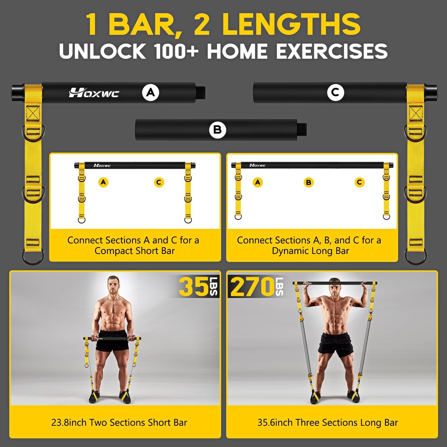 HOXWC Heavy Pilates Equipment, Portable Pilates Bar Kit with Resistance Bands, Professional Adjustable Squat Workout Equipment for Men, Home Gym Muscle Strength Training, Full Body Exercise - Image 7