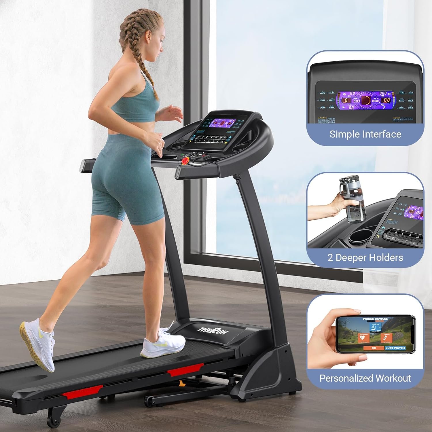 THERUN Treadmill for Home 15% Running Treadmill with Auto Incline, 10 Mph - Image 5