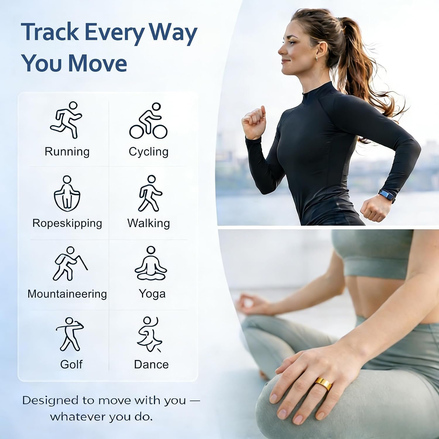 Smart Ring Health & Fitness Tracker for Men & Women, Heart Rate, SPO₂, Sleep & Activity Monitoring, IP68 Waterproof, Long Battery Life, Family Care Mode, No Subscription Fee (Gold, 9) - Image 7