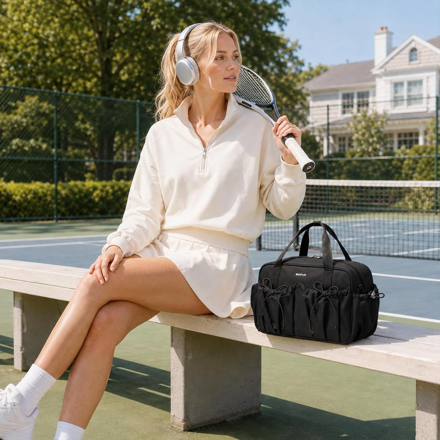 ECOHUB Small Gym Bag for Women, Mini Duffle Bag with Wet Compartment Black - Image 9