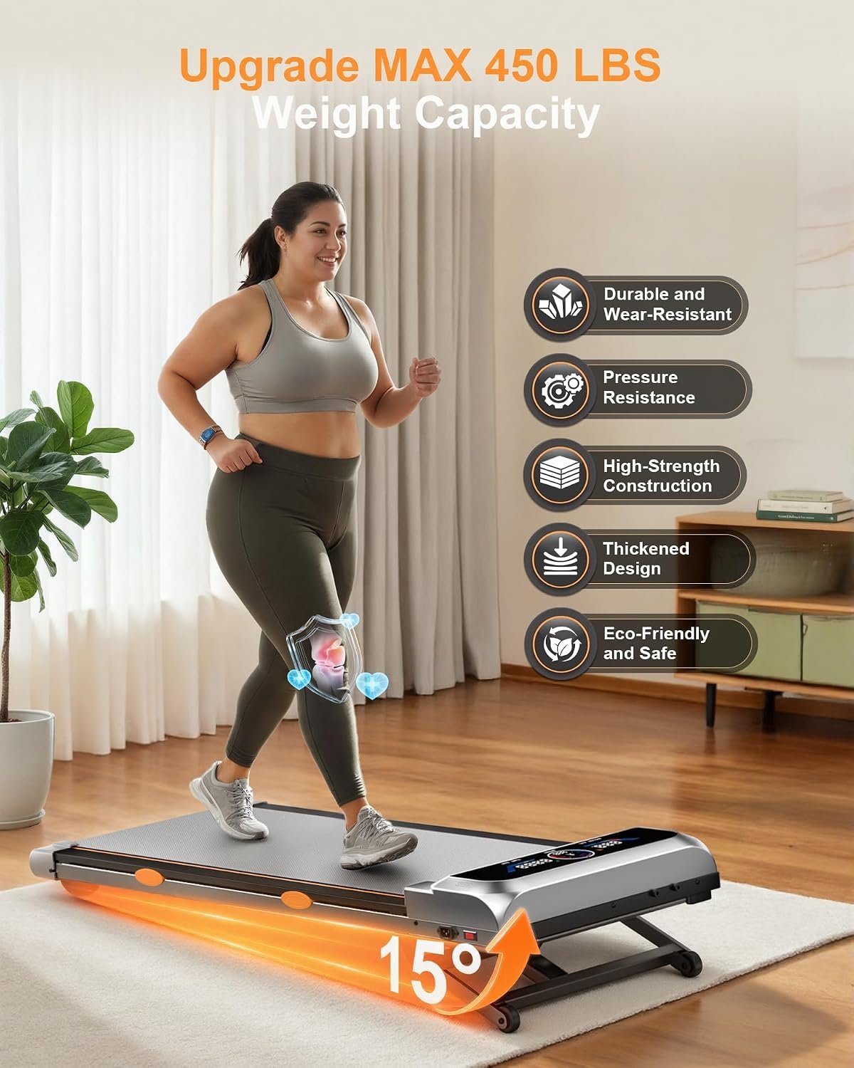 Walking Pad Treadmill with 15% 12-Level Auto Incline & UI Screen, Trisomy 3.5HP Foldable Under Desk Treadmill with Bluetooth Speaker, Portable Treadmills for Home Office 450LBS, Remote, RGB Light - Image 6