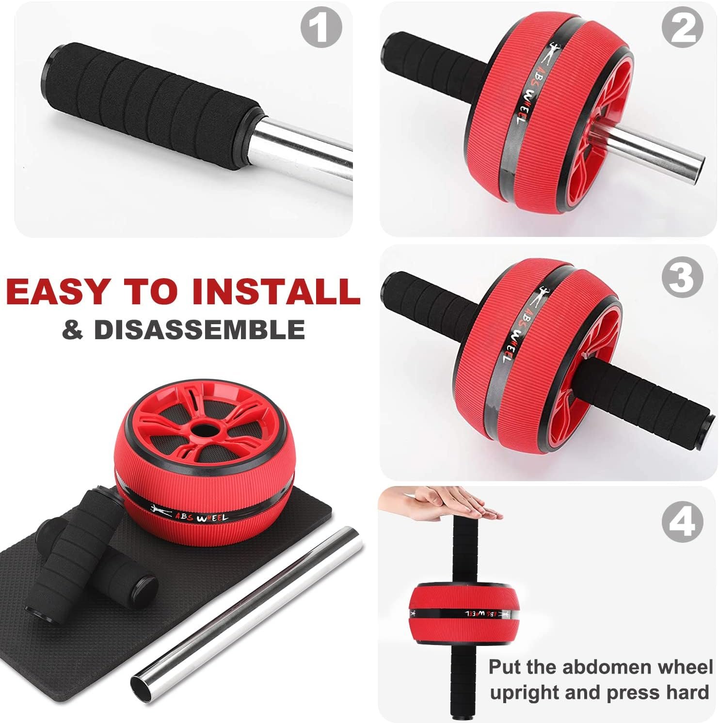 Ab Roller Wheel, Abs Workout Equipment for Abdominal & Core Strength Training, Exercise Wheels for Home Gym Fitness, Wider Ab Machine with Knee Pad Accessories - Image 4