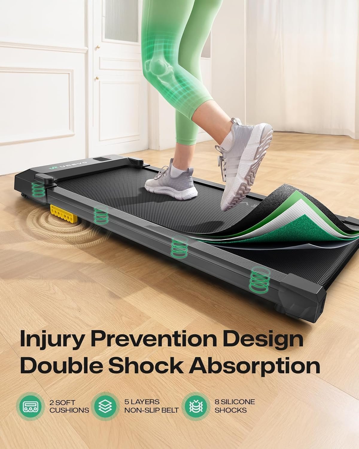 UREVO Smart Walking Pad, Standing Desk Treadmill with Double Shock Absorption, Quiet Operation, Workout APP with Track Insights and MIIT Mode, Plug and Play, Remote or APP Control for Home Office - Image 5